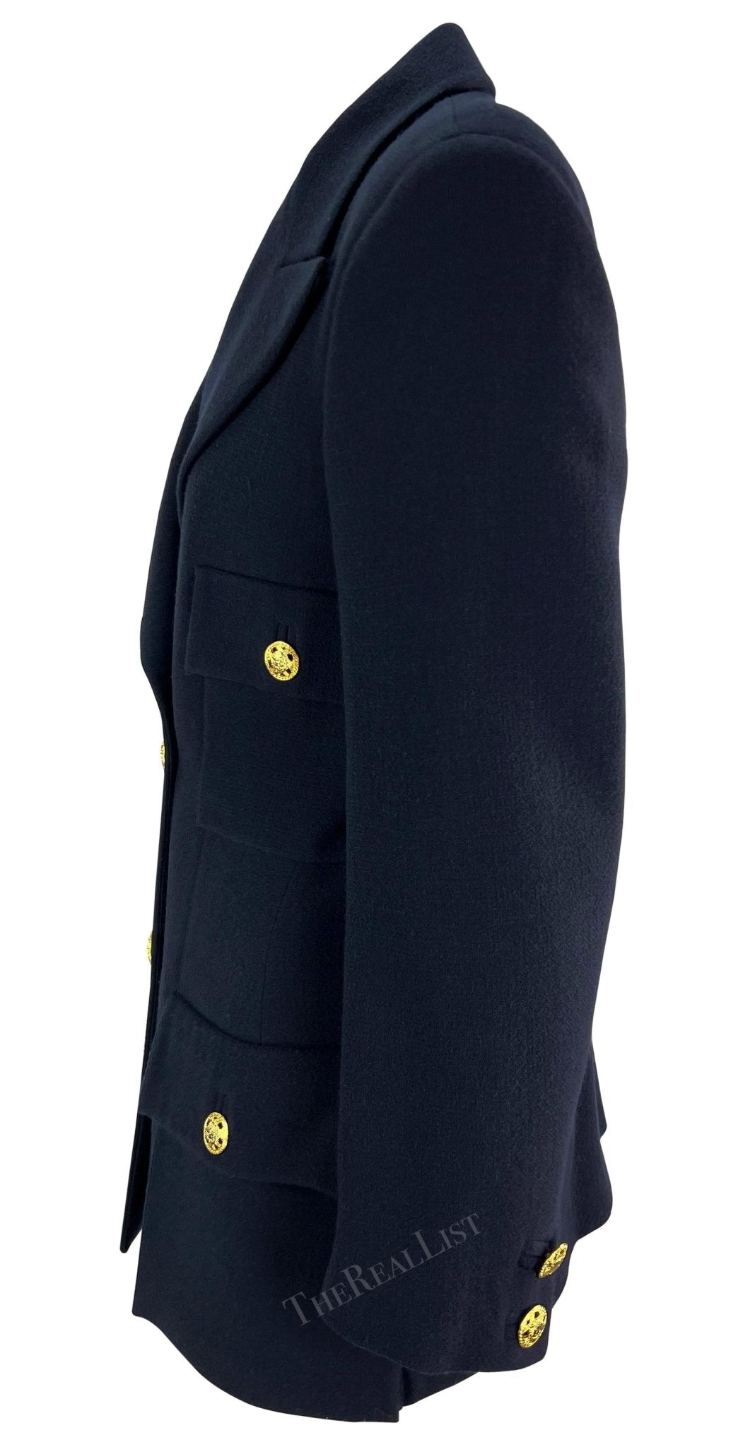 S/S 1995 Gianni Versace Runway Ad Navy Double Breasted Medusa Blazer - RealList