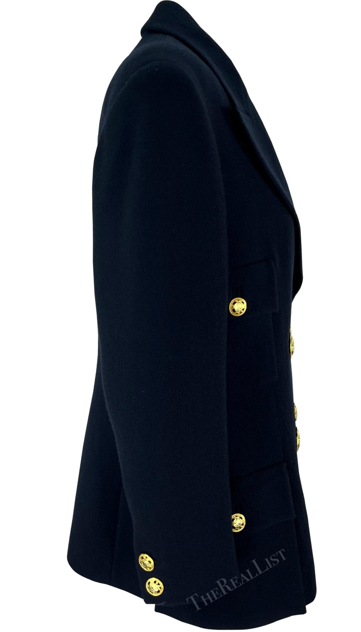 S/S 1995 Gianni Versace Runway Ad Navy Double Breasted Medusa Blazer - RealList