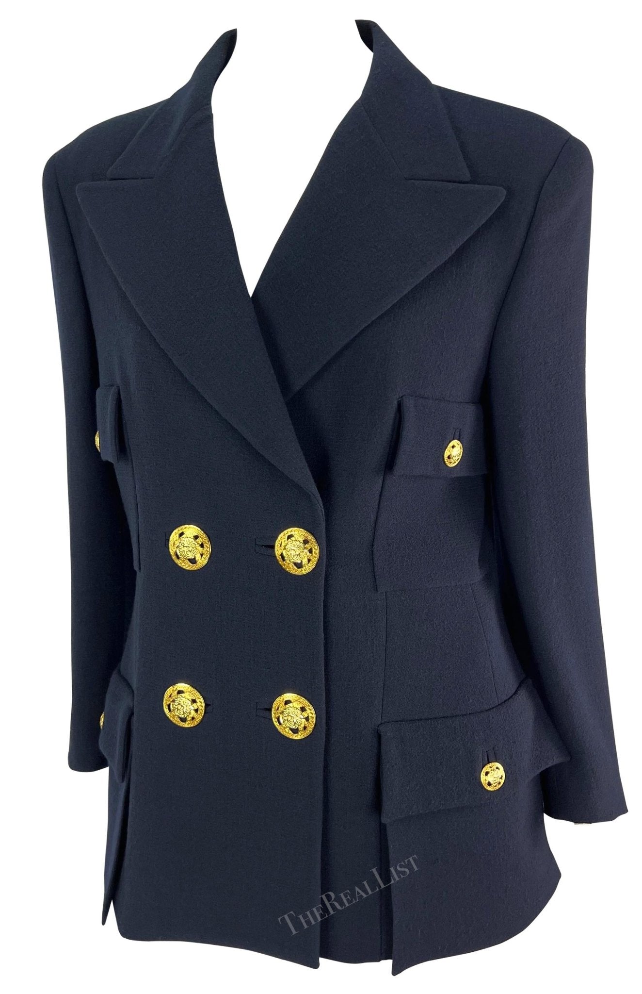 S/S 1995 Gianni Versace Runway Ad Navy Double Breasted Medusa Blazer - RealList