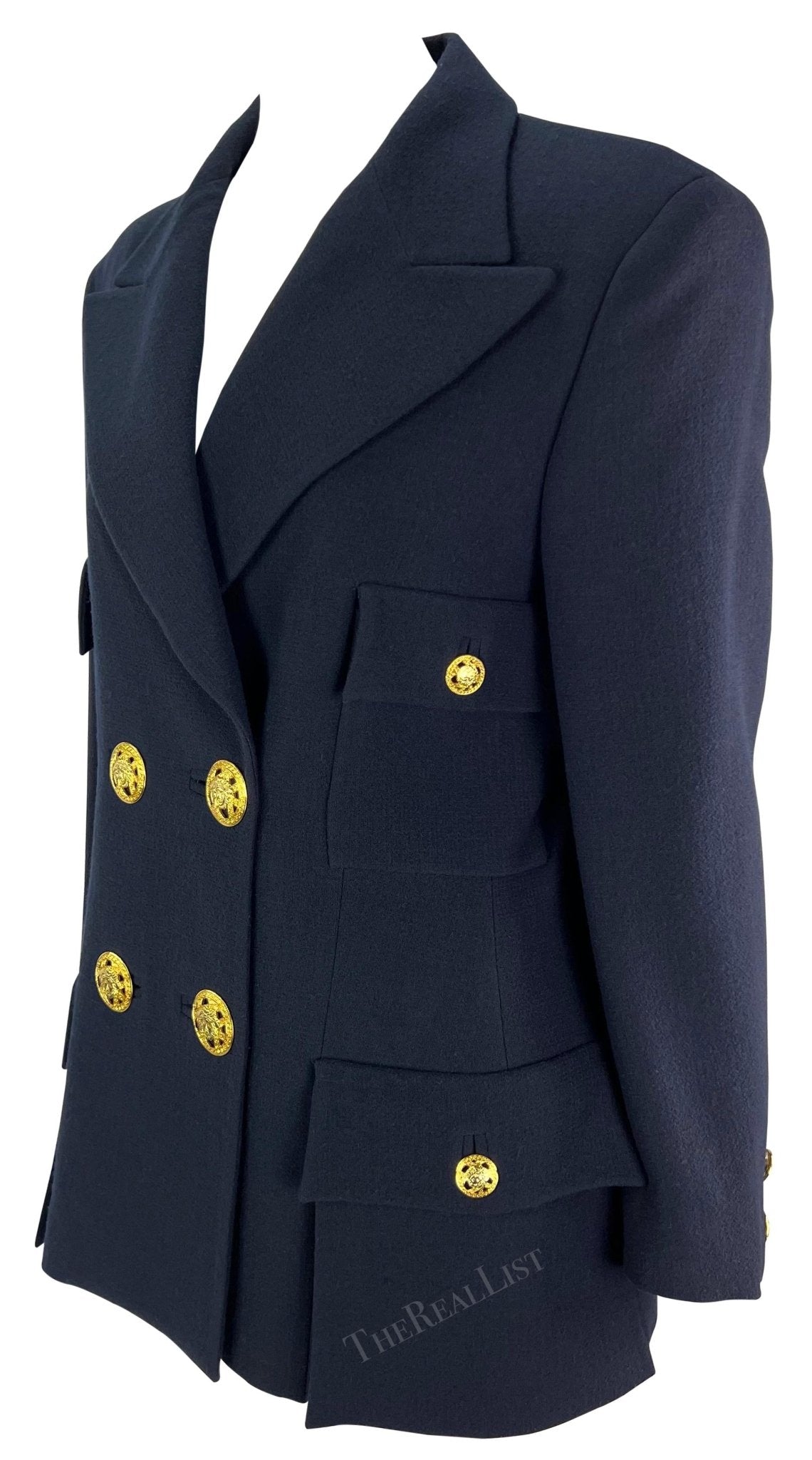 S/S 1995 Gianni Versace Runway Ad Navy Double Breasted Medusa Blazer - RealList