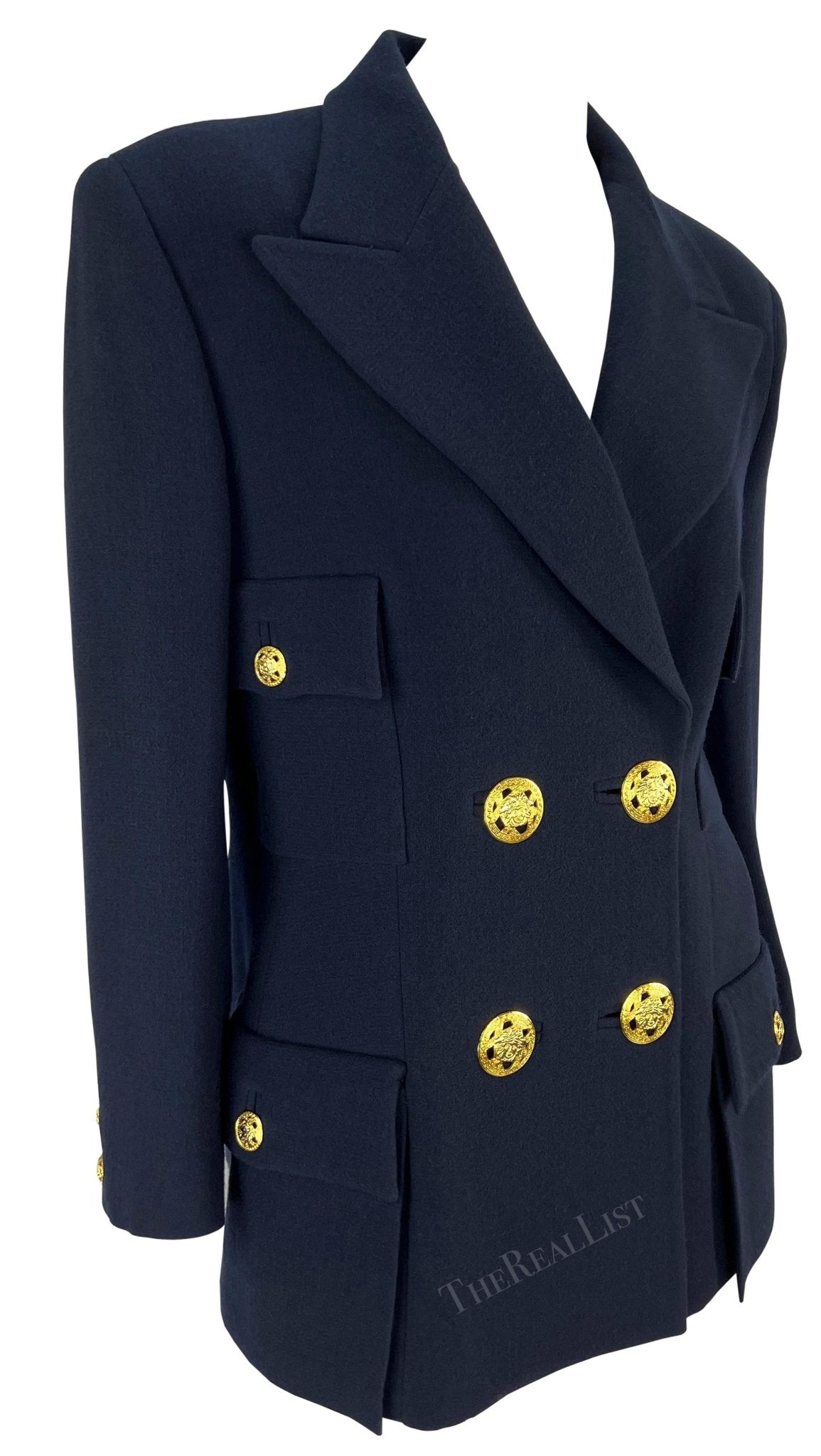 S/S 1995 Gianni Versace Runway Ad Navy Double Breasted Medusa Blazer - RealList