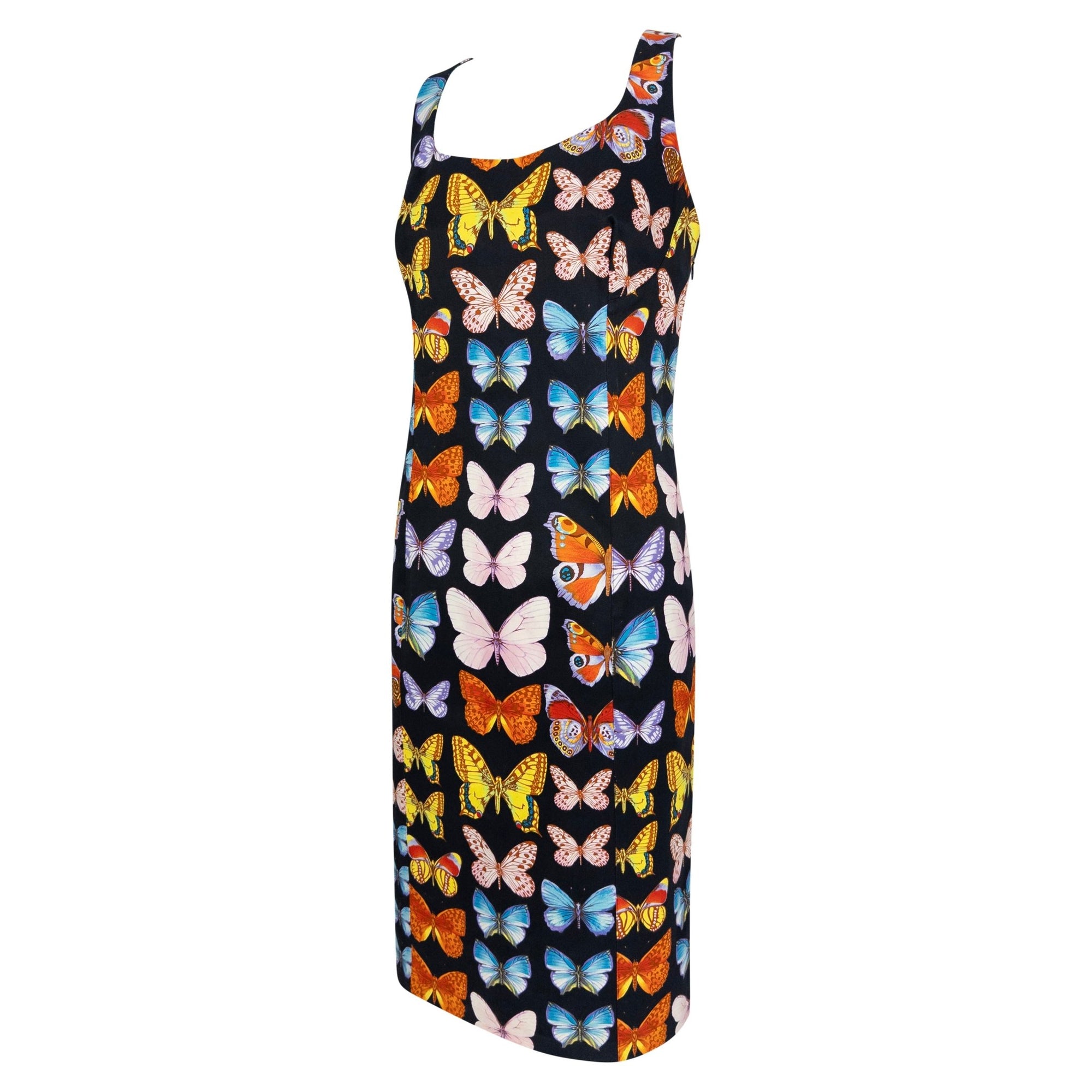 S/S 1995 Gianni Versace Runway Black Cotton Butterfly Print Sleeveless Dress - RealList