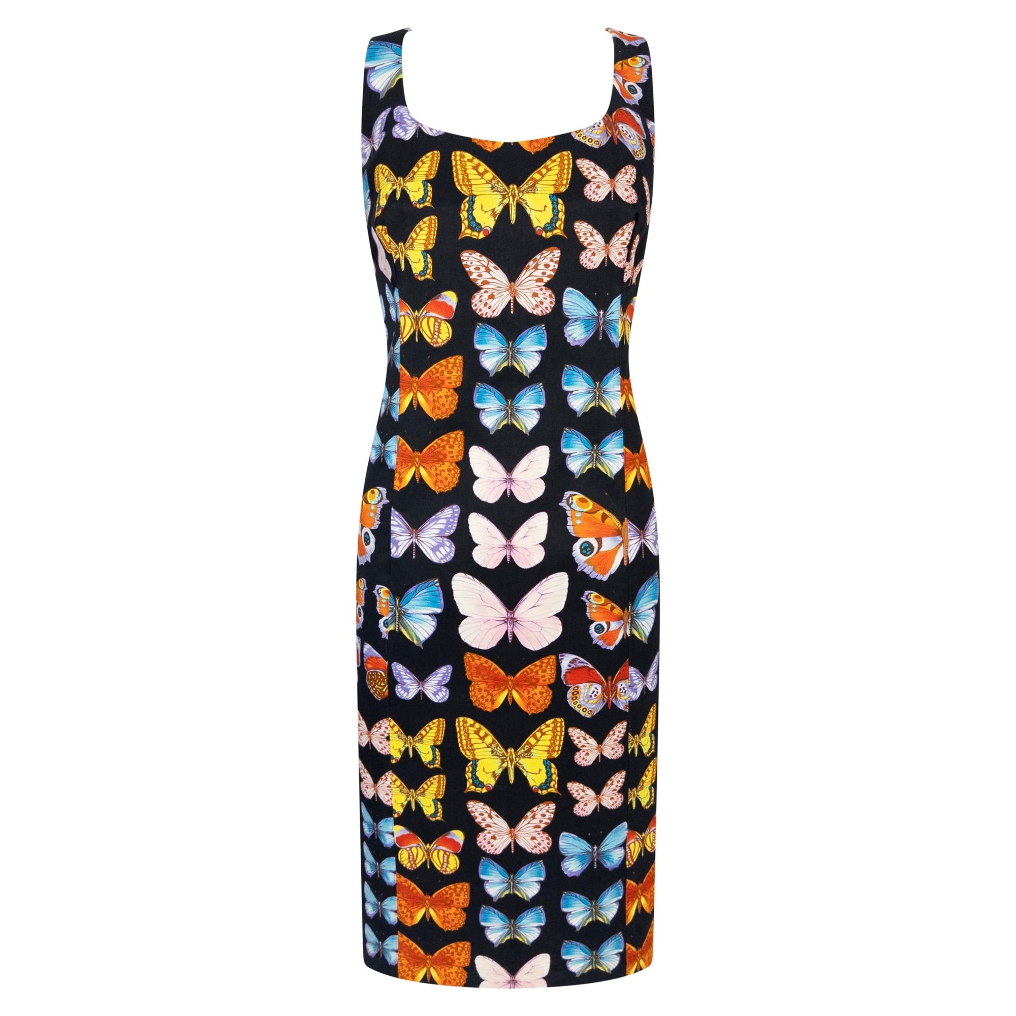 S/S 1995 Gianni Versace Runway Black Cotton Butterfly Print Sleeveless Dress - RealList