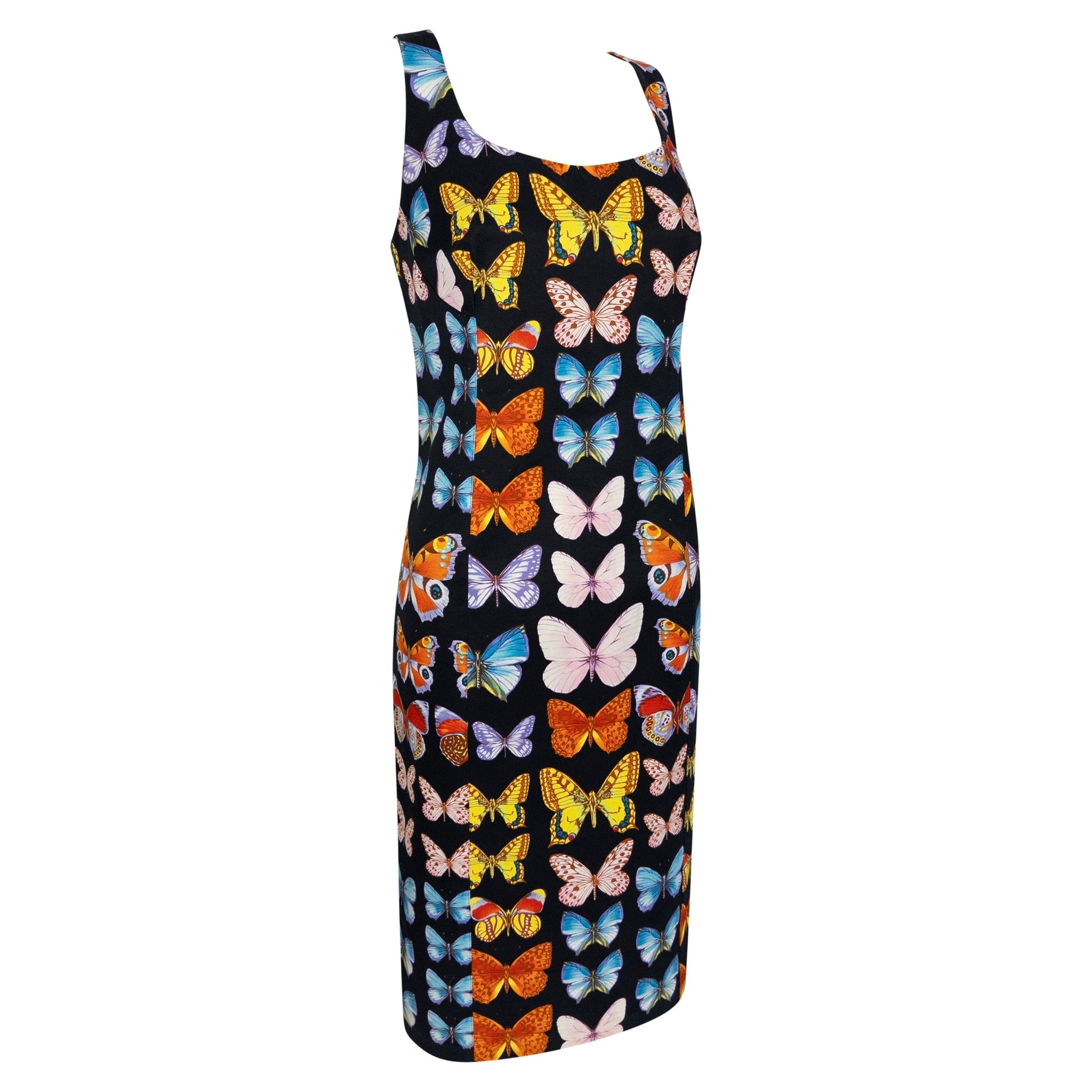 S/S 1995 Gianni Versace Runway Black Cotton Butterfly Print Sleeveless Dress - RealList