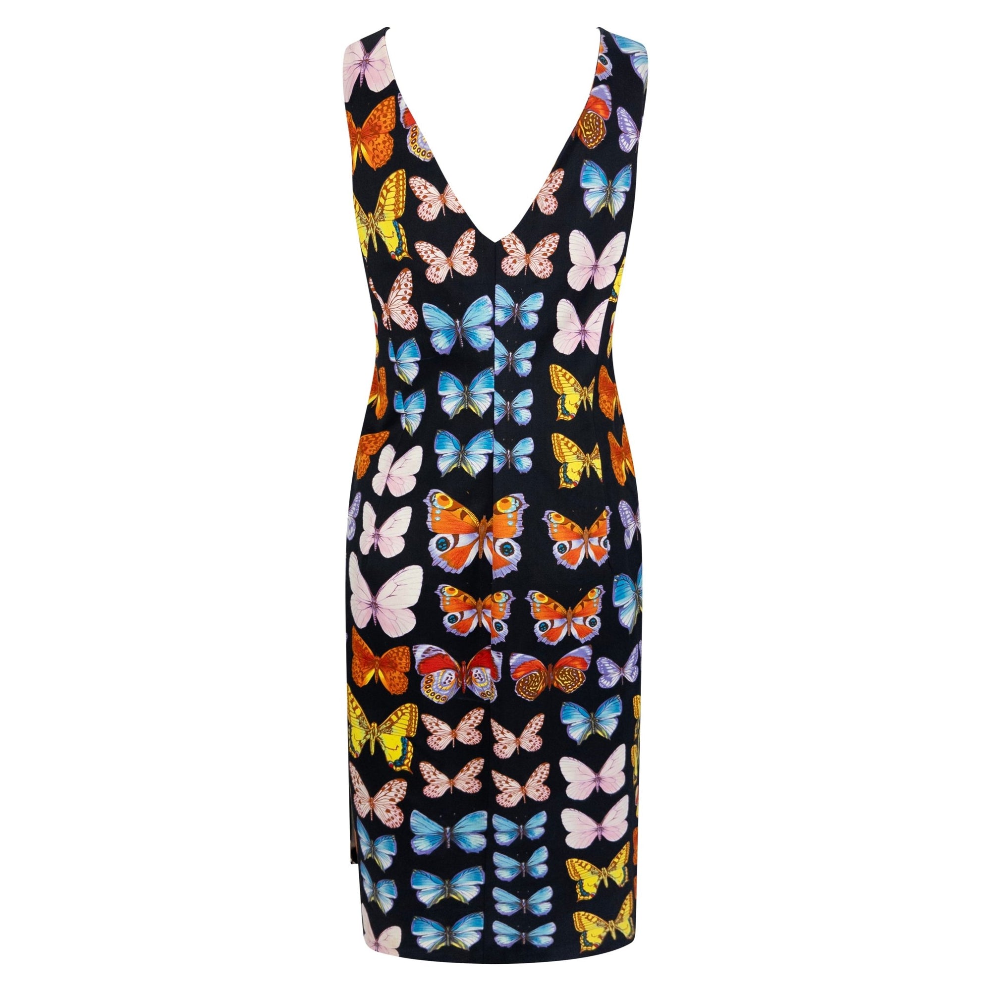 S/S 1995 Gianni Versace Runway Black Cotton Butterfly Print Sleeveless Dress - RealList