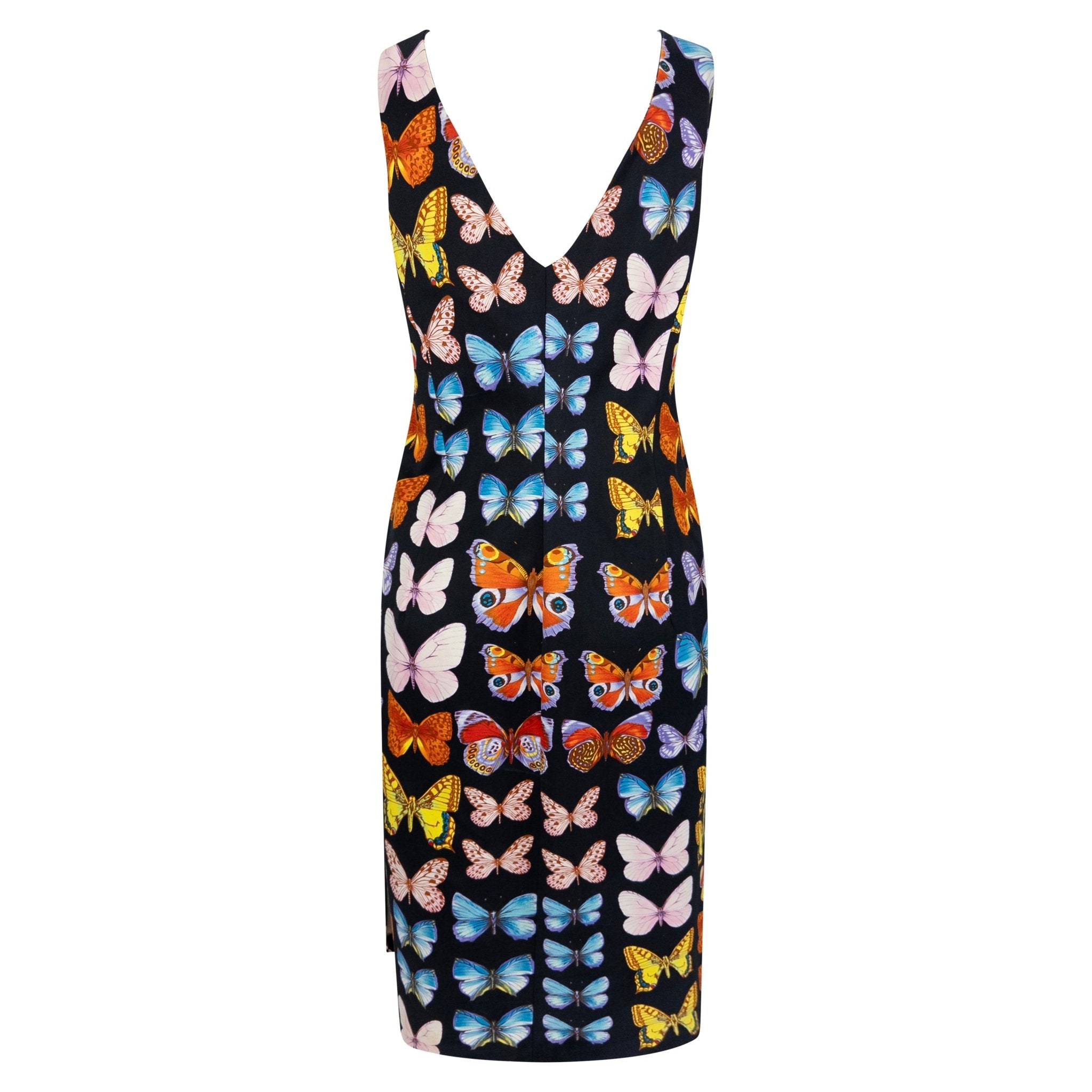 S/S 1995 Gianni Versace Runway Black Cotton Butterfly Print Sleeveless Dress - RealList