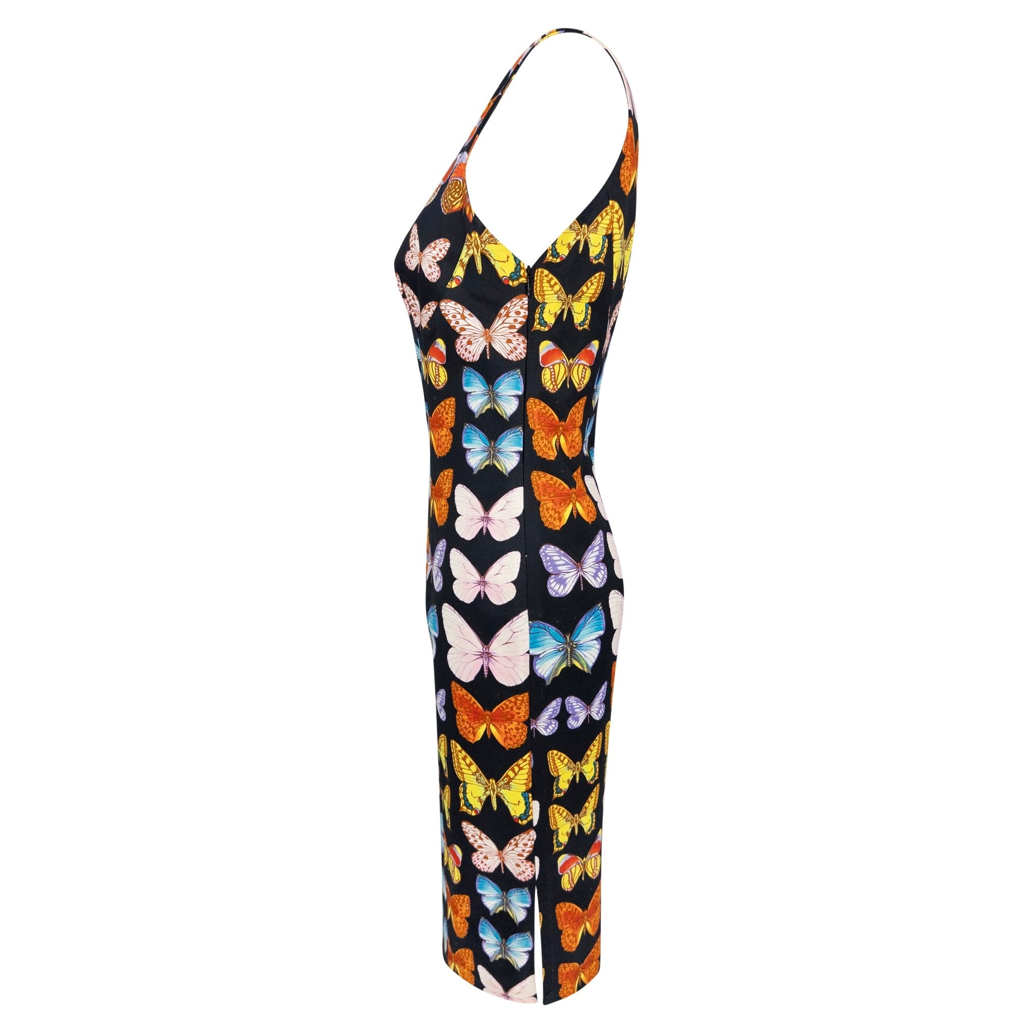 S/S 1995 Gianni Versace Runway Black Cotton Butterfly Print Sleeveless Dress - RealList