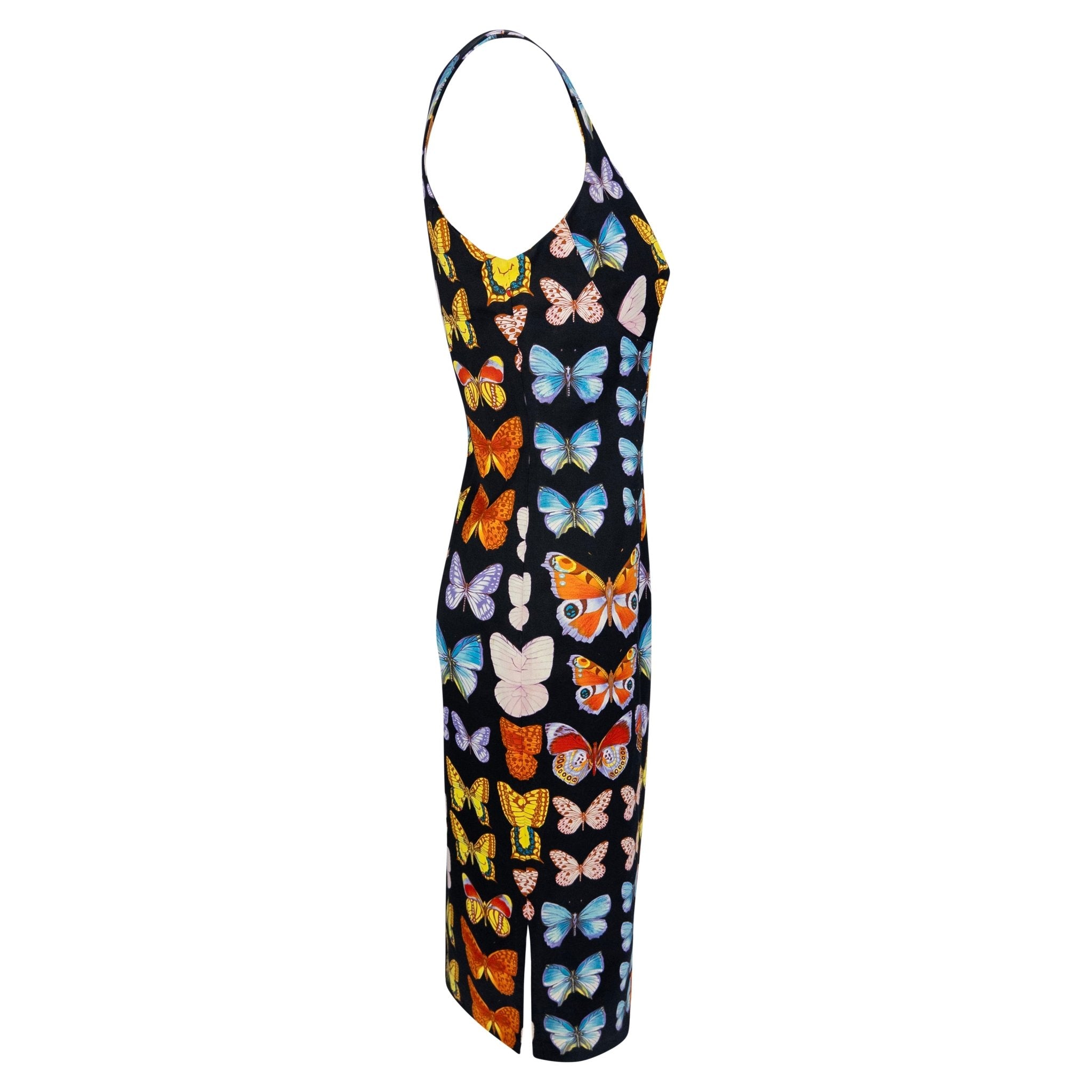 S/S 1995 Gianni Versace Runway Black Cotton Butterfly Print Sleeveless Dress - RealList