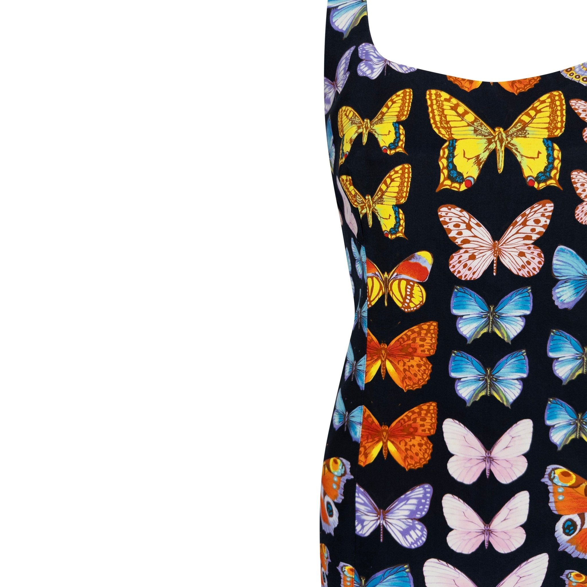 S/S 1995 Gianni Versace Runway Black Cotton Butterfly Print Sleeveless Dress - RealList