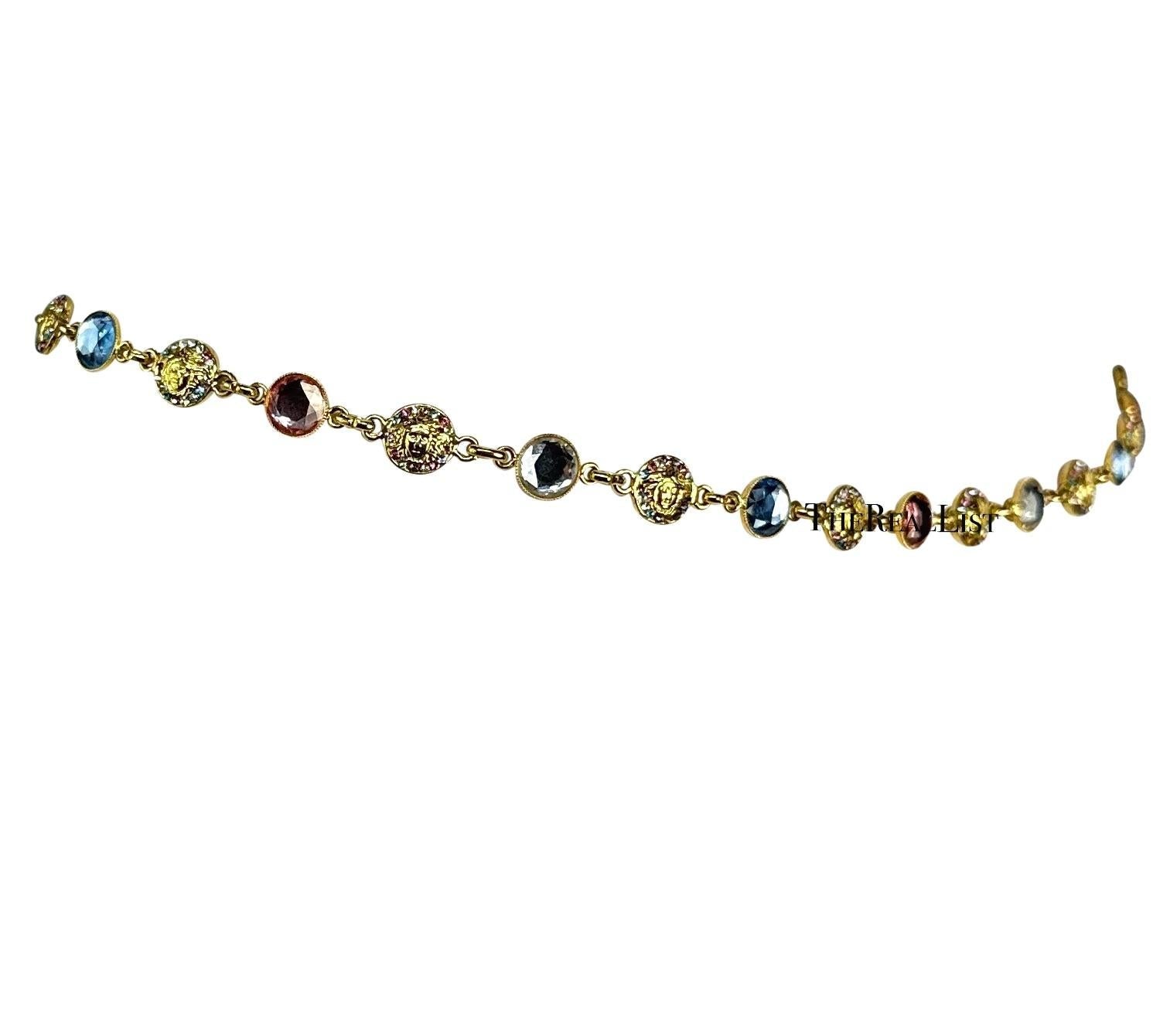 S/S 1995 Gianni Versace Thin Gold Tone Rhinestone Medusa Chain Belt - RealList