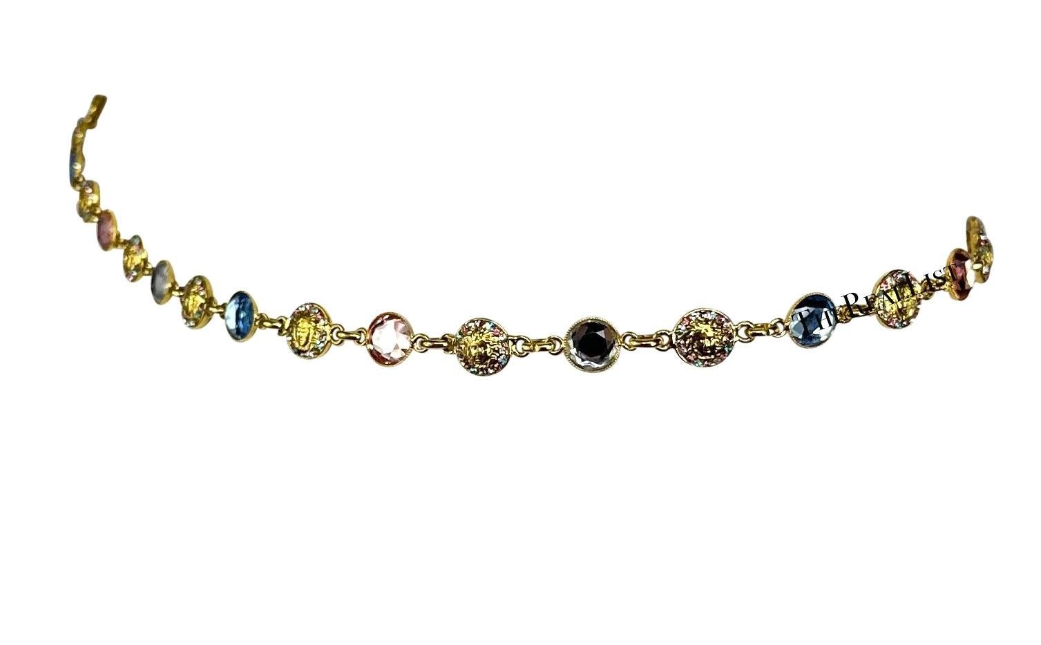 S/S 1995 Gianni Versace Thin Gold Tone Rhinestone Medusa Chain Belt - RealList