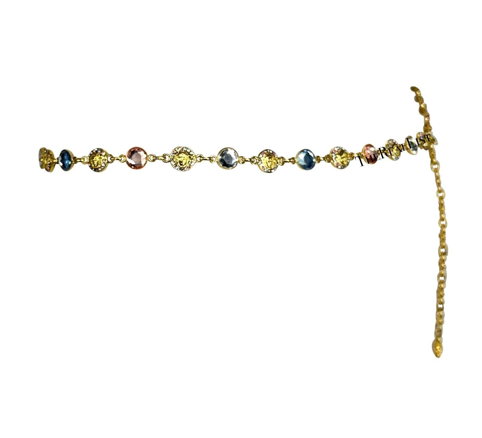 S/S 1995 Gianni Versace Thin Gold Tone Rhinestone Medusa Chain Belt - RealList