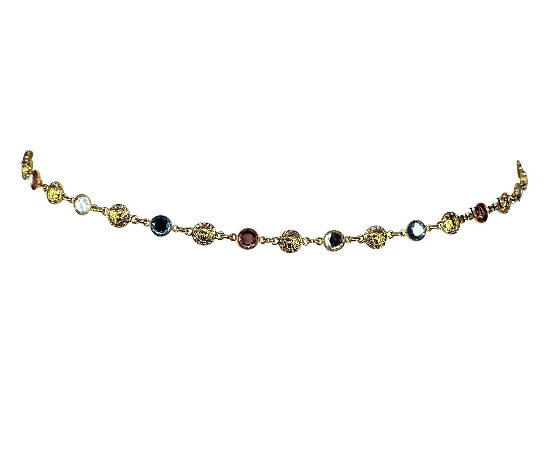 S/S 1995 Gianni Versace Thin Gold Tone Rhinestone Medusa Chain Belt - RealList