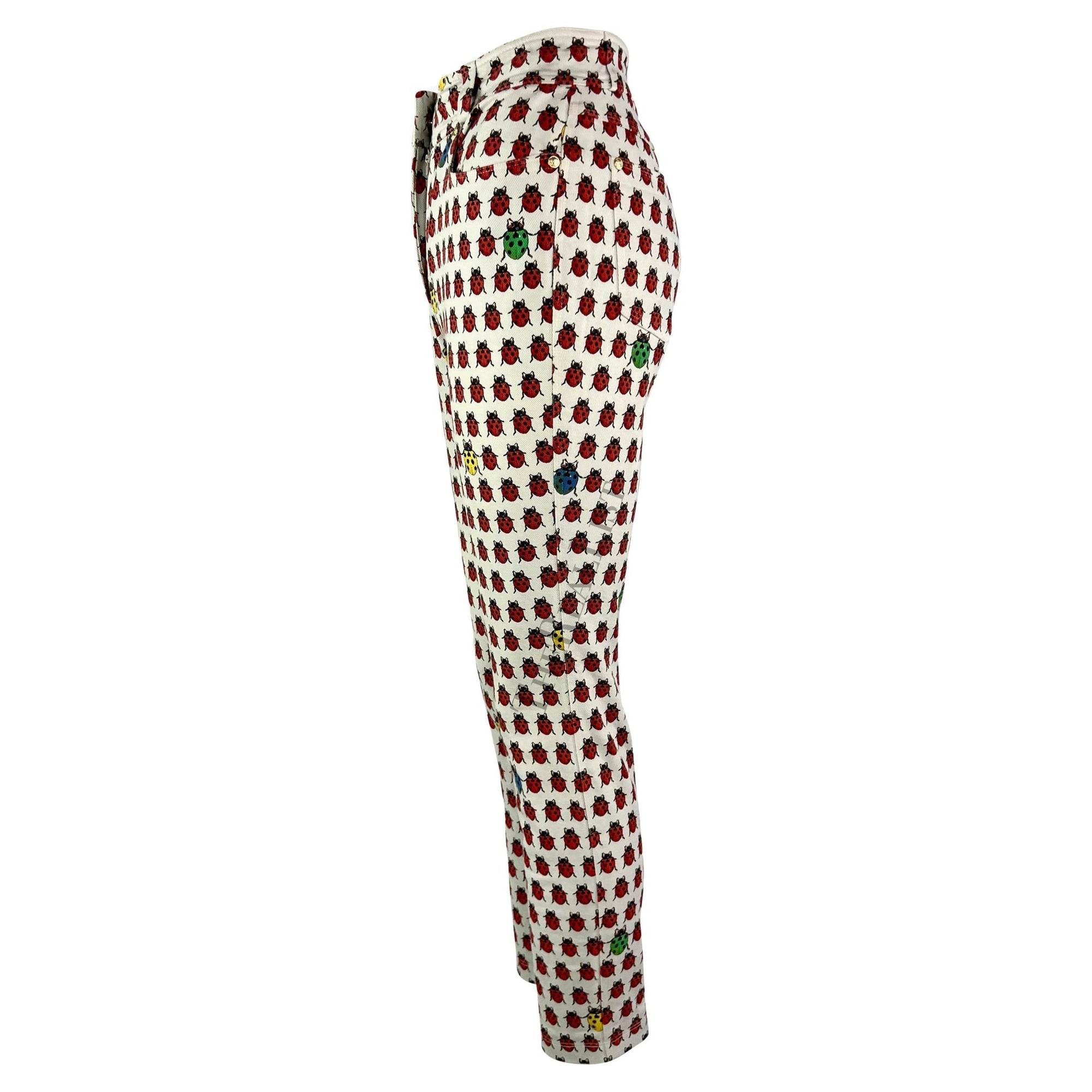 S/S 1995 Gianni Versace White Lady Bug Print Denim Jean Pants - RealList