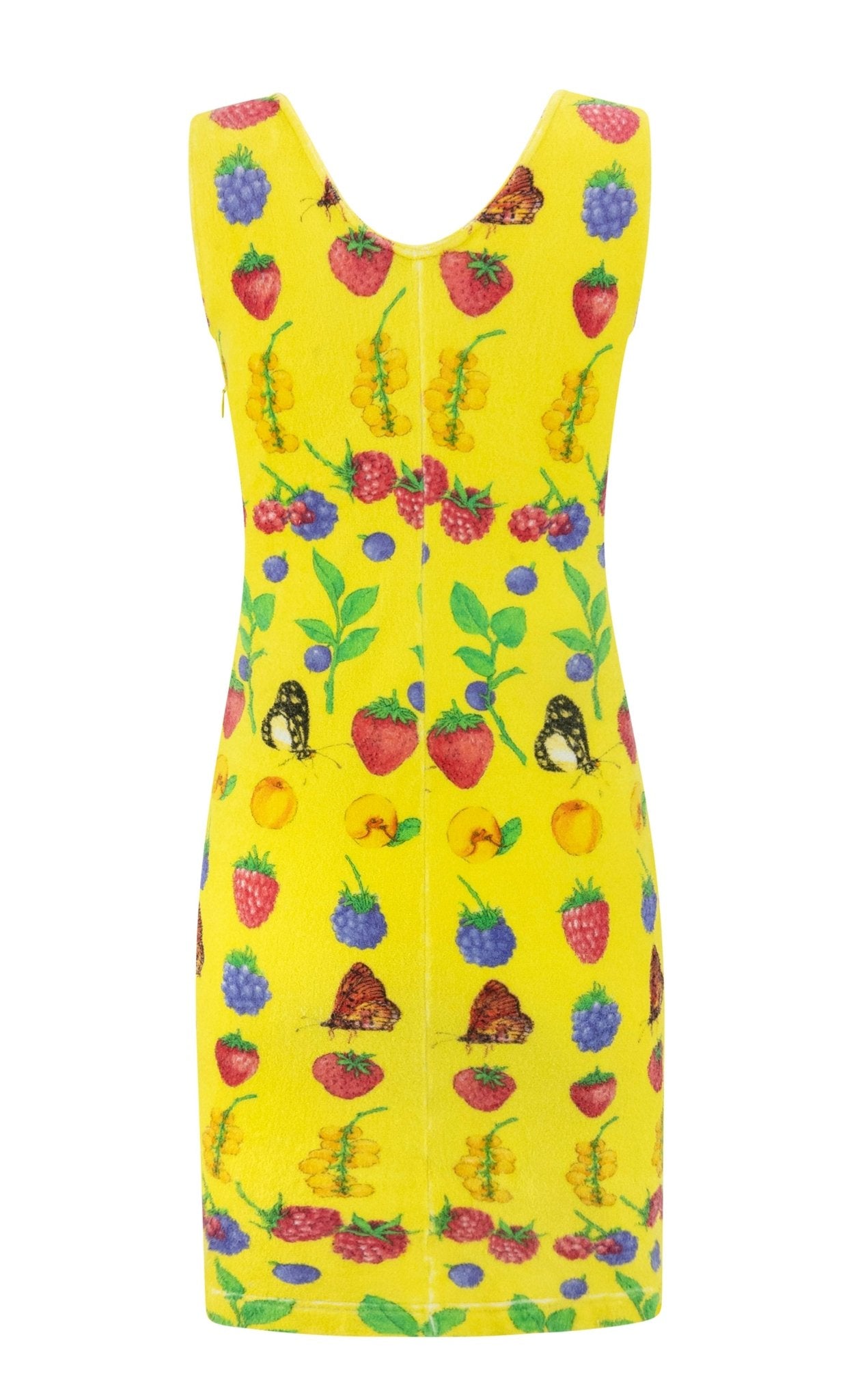 S/S 1995 Gianni Versace Yellow Stretch Terrycloth Garden Berry Print Dress - RealList