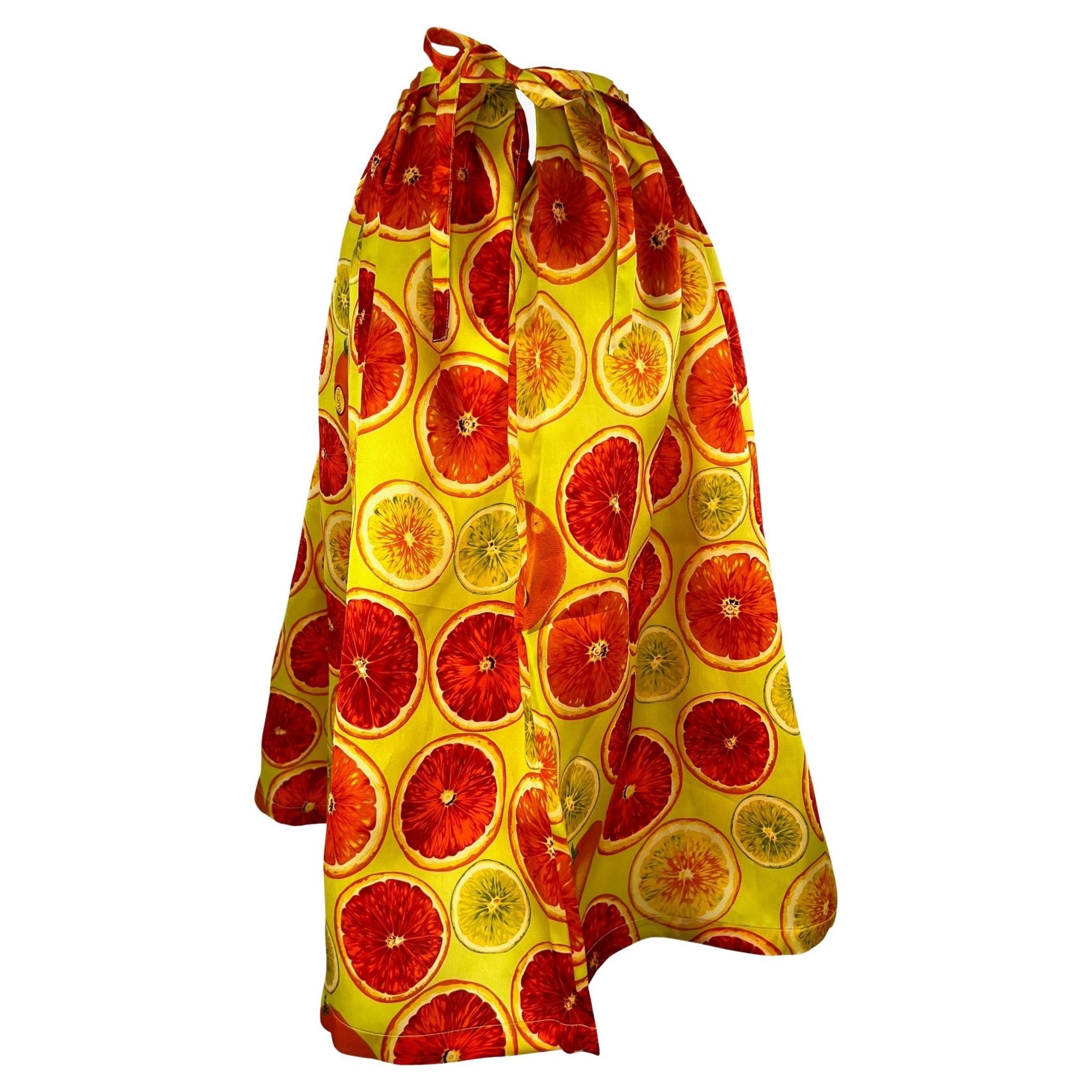 S/S 1995 Gucci by Tom Ford 1st Runway Citrus Fruit Print Silk Balloon Tie Skirt - RealList