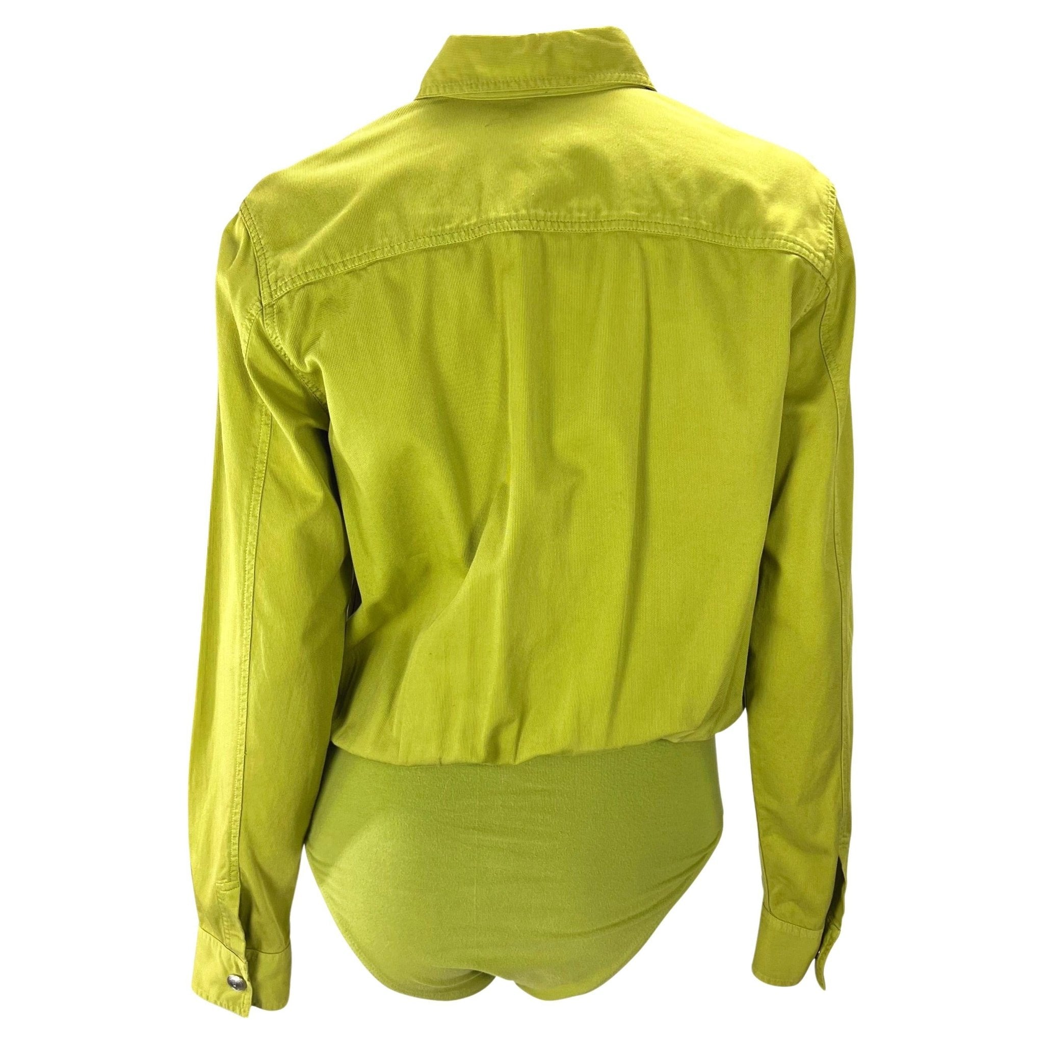 S/S 1995 Gucci by Tom Ford GG Snap Avocado Green Cotton Twill Leotard Shirt - RealList