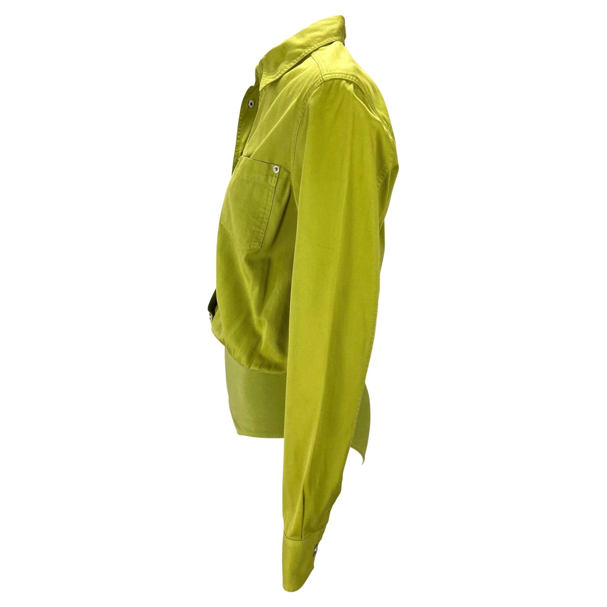 S/S 1995 Gucci by Tom Ford GG Snap Avocado Green Cotton Twill Leotard Shirt - RealList