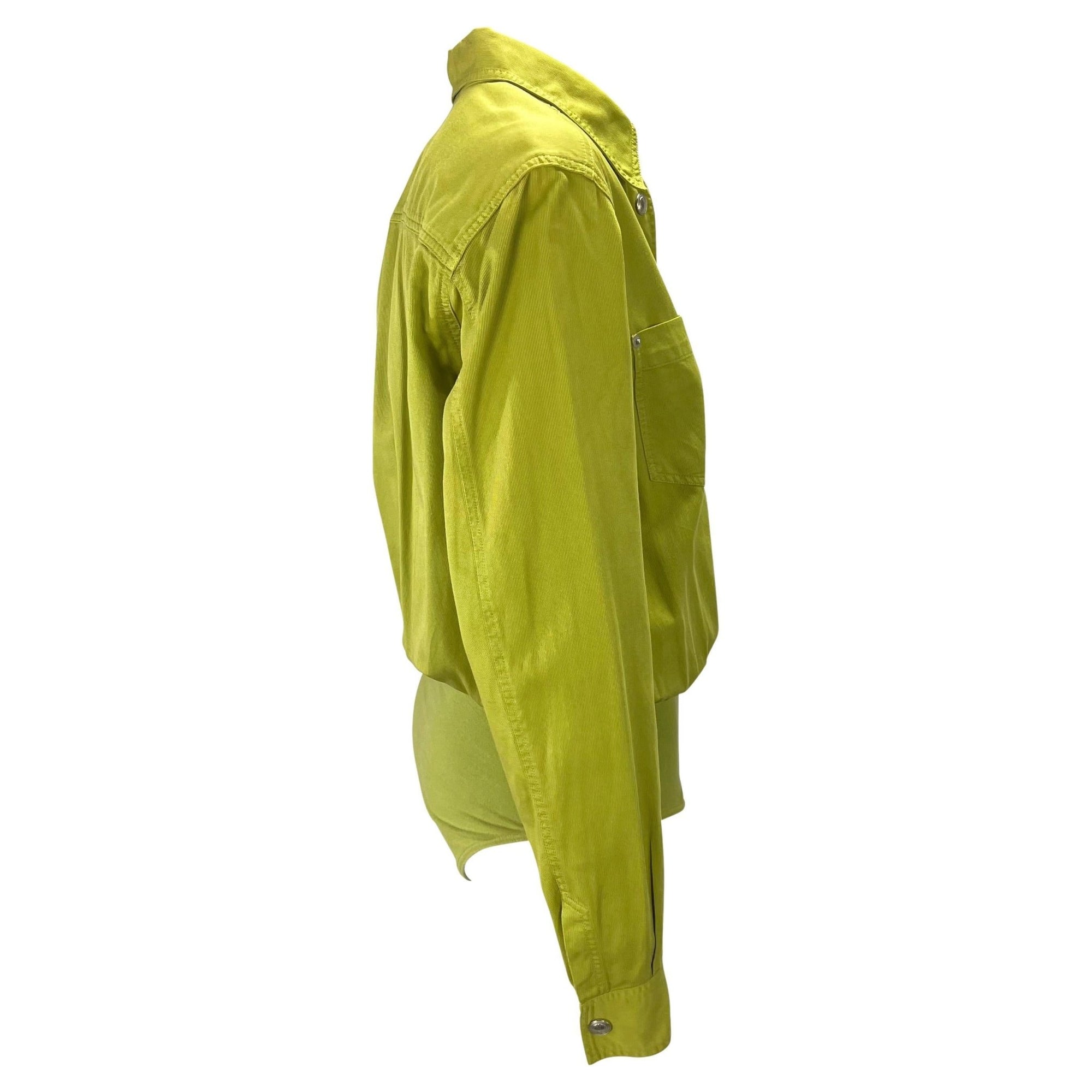 S/S 1995 Gucci by Tom Ford GG Snap Avocado Green Cotton Twill Leotard Shirt - RealList