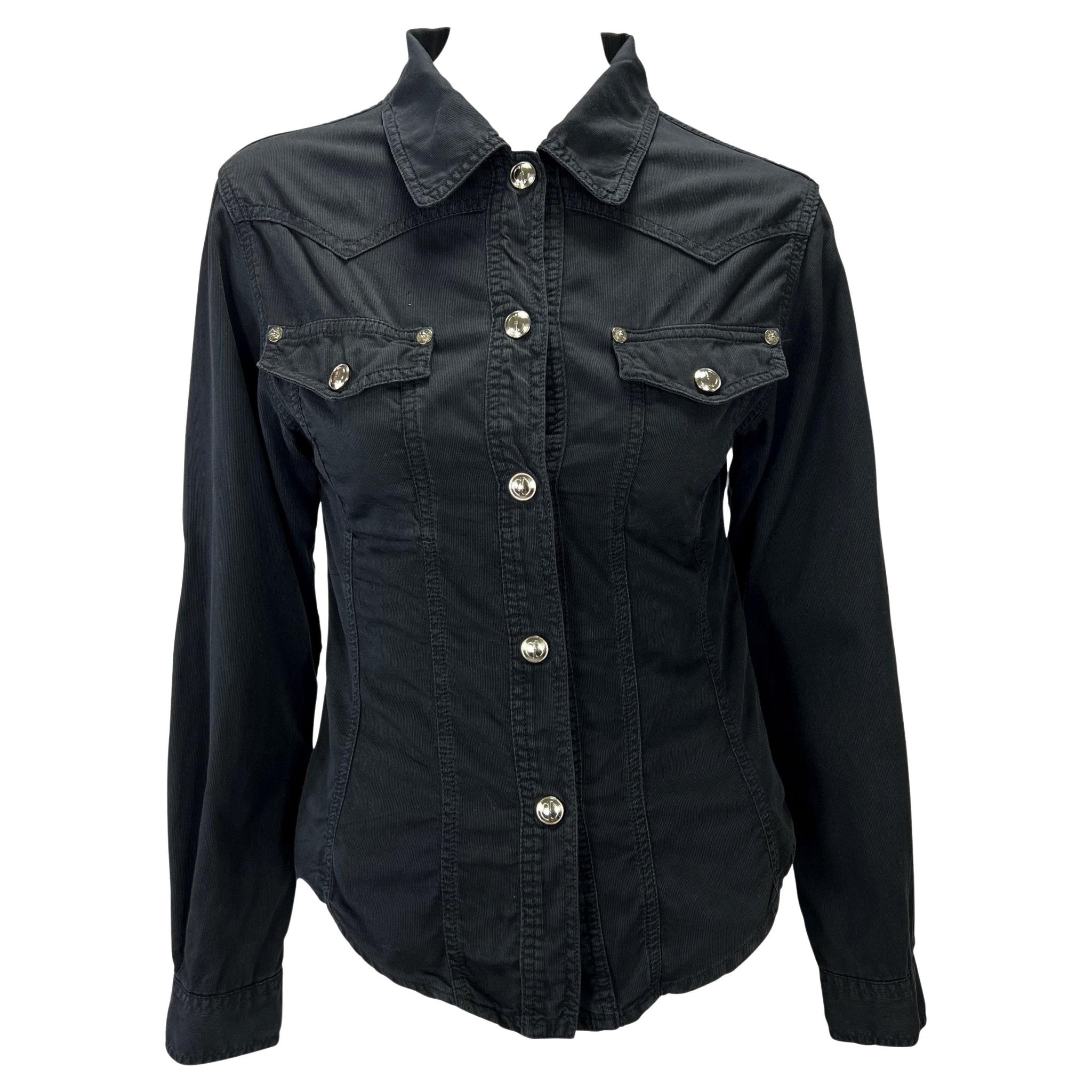 S/S 1995 Gucci by Tom Ford GG Snap Black Cotton Twill Tapered Shirt - RealList