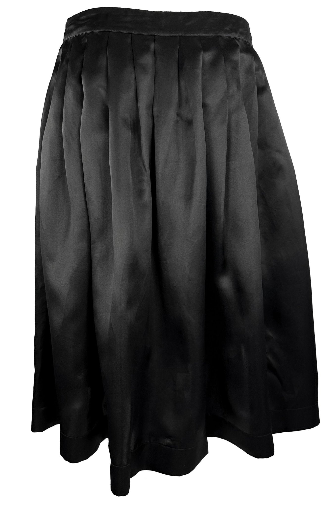 S/S 1995 Gucci by Tom Ford Runway Black Silk Satin Pleated Flare Skirt - RealList