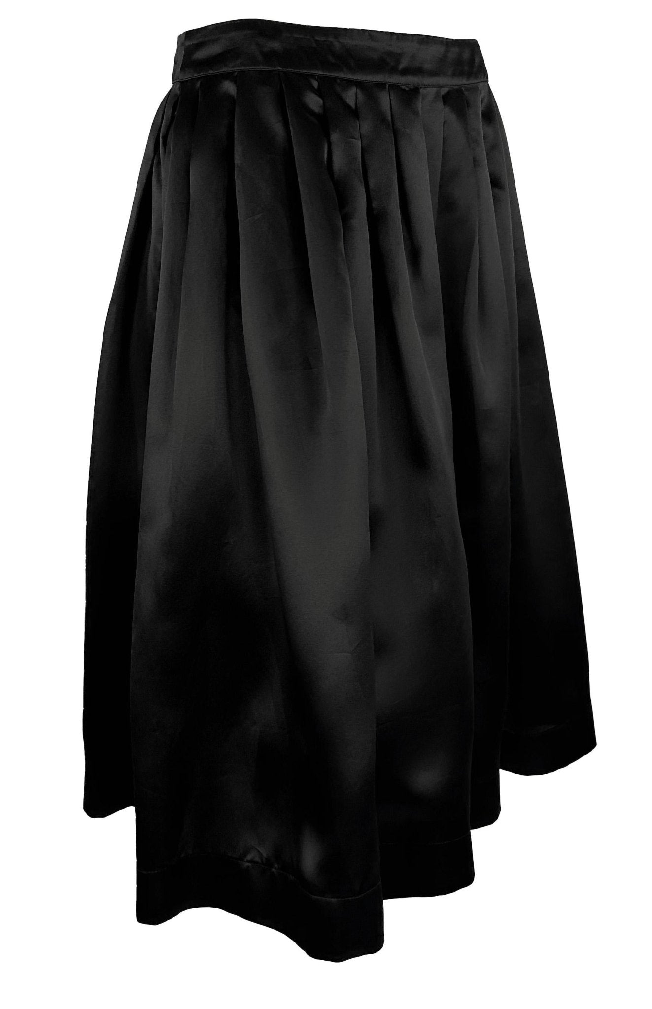 S/S 1995 Gucci by Tom Ford Runway Black Silk Satin Pleated Flare Skirt - RealList