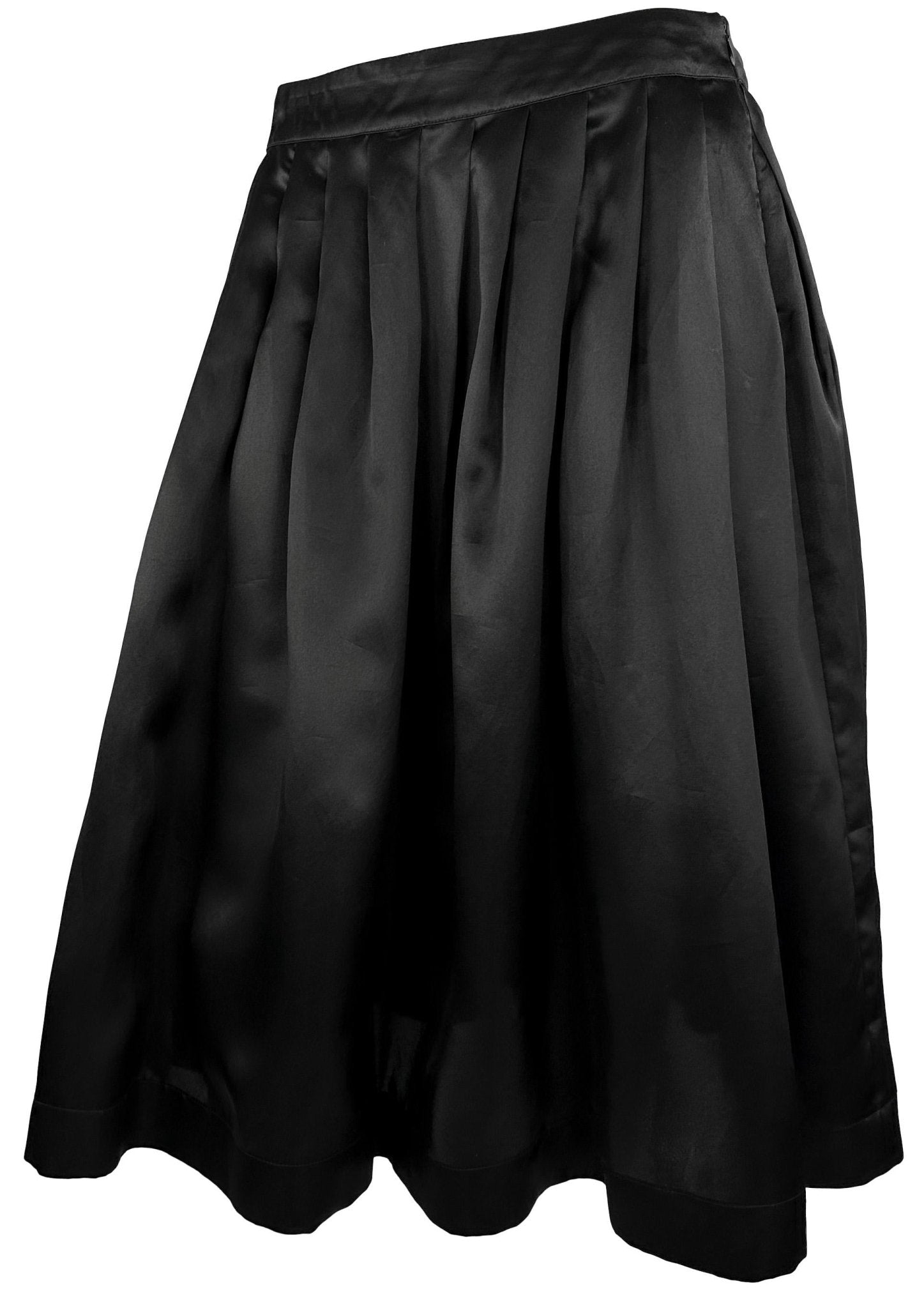 S/S 1995 Gucci by Tom Ford Runway Black Silk Satin Pleated Flare Skirt - RealList