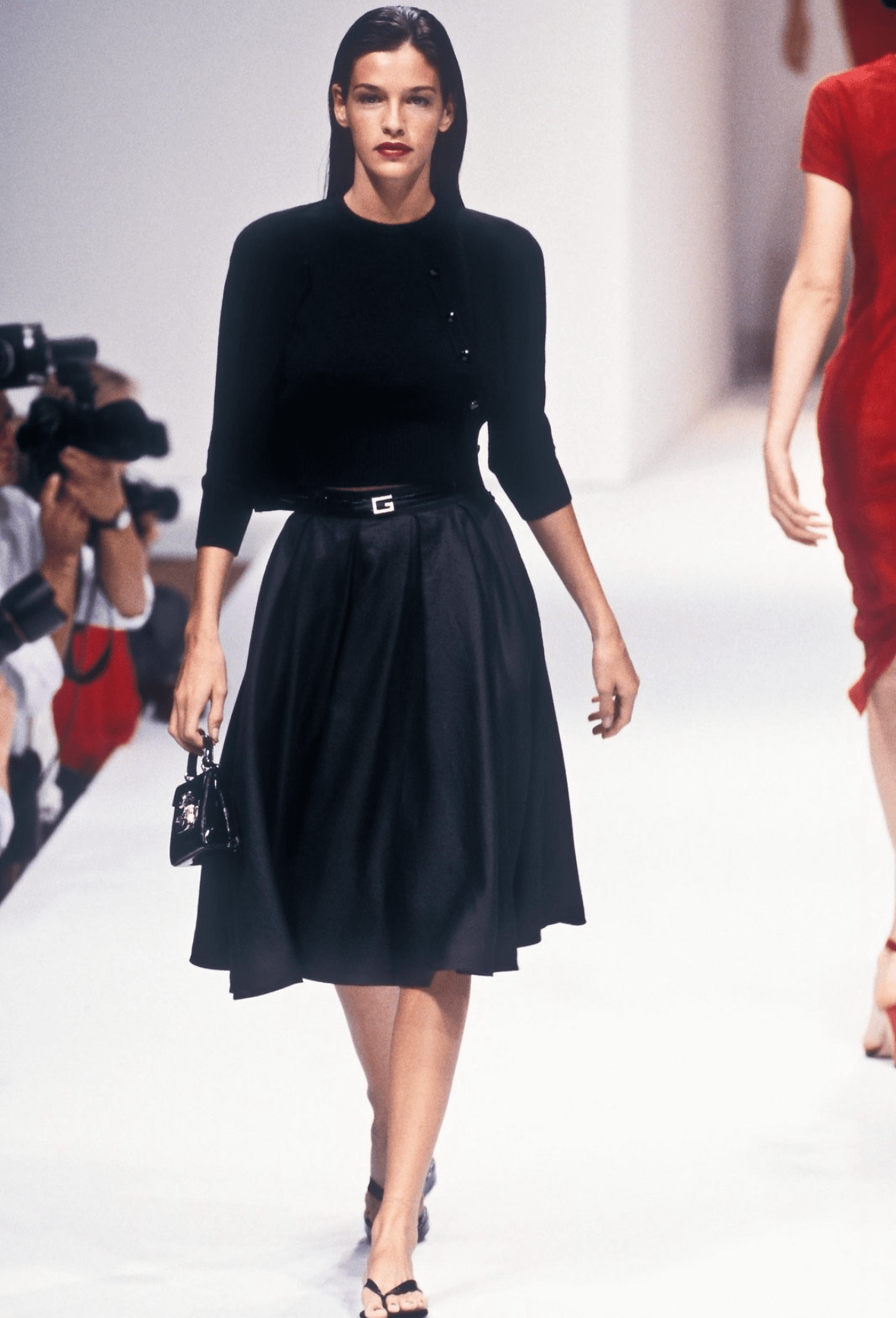 S/S 1995 Gucci by Tom Ford Runway Pleated Black Silk Taffeta Flared Skirt - RealList
