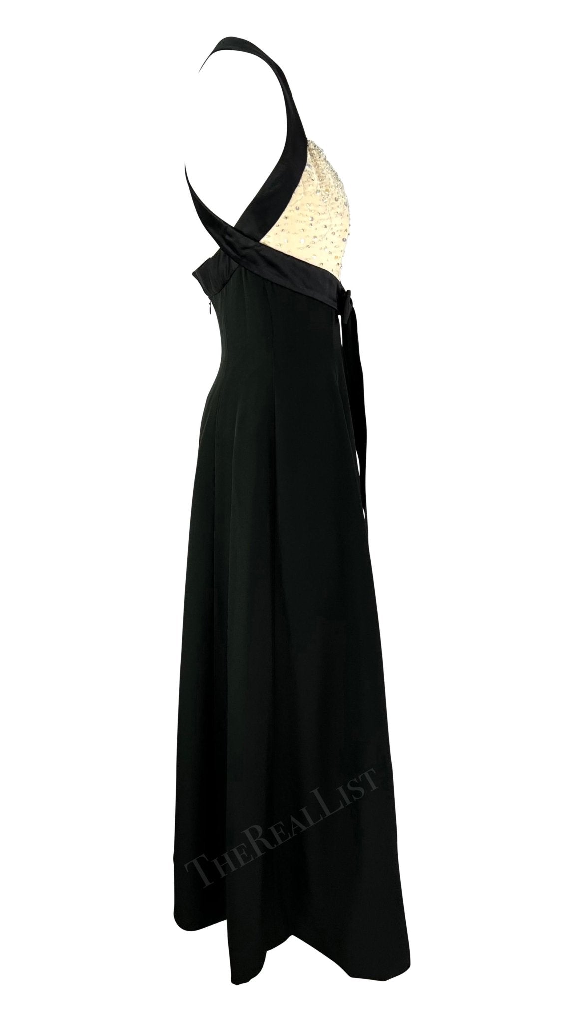 S/S 1995 Jacques Fath Runway Black White Beaded Ribbon Gown - RealList