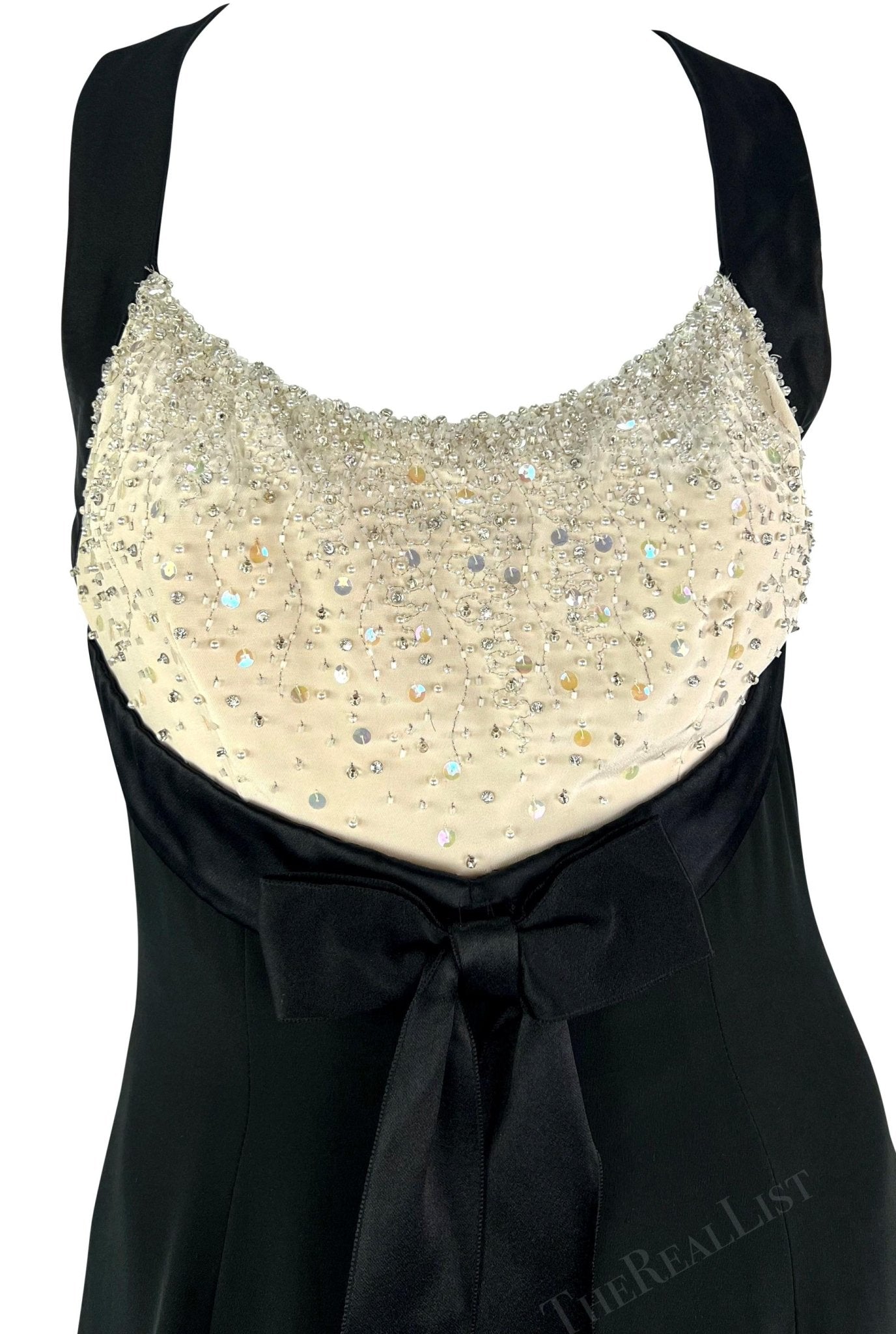 S/S 1995 Jacques Fath Runway Black White Beaded Ribbon Gown - RealList