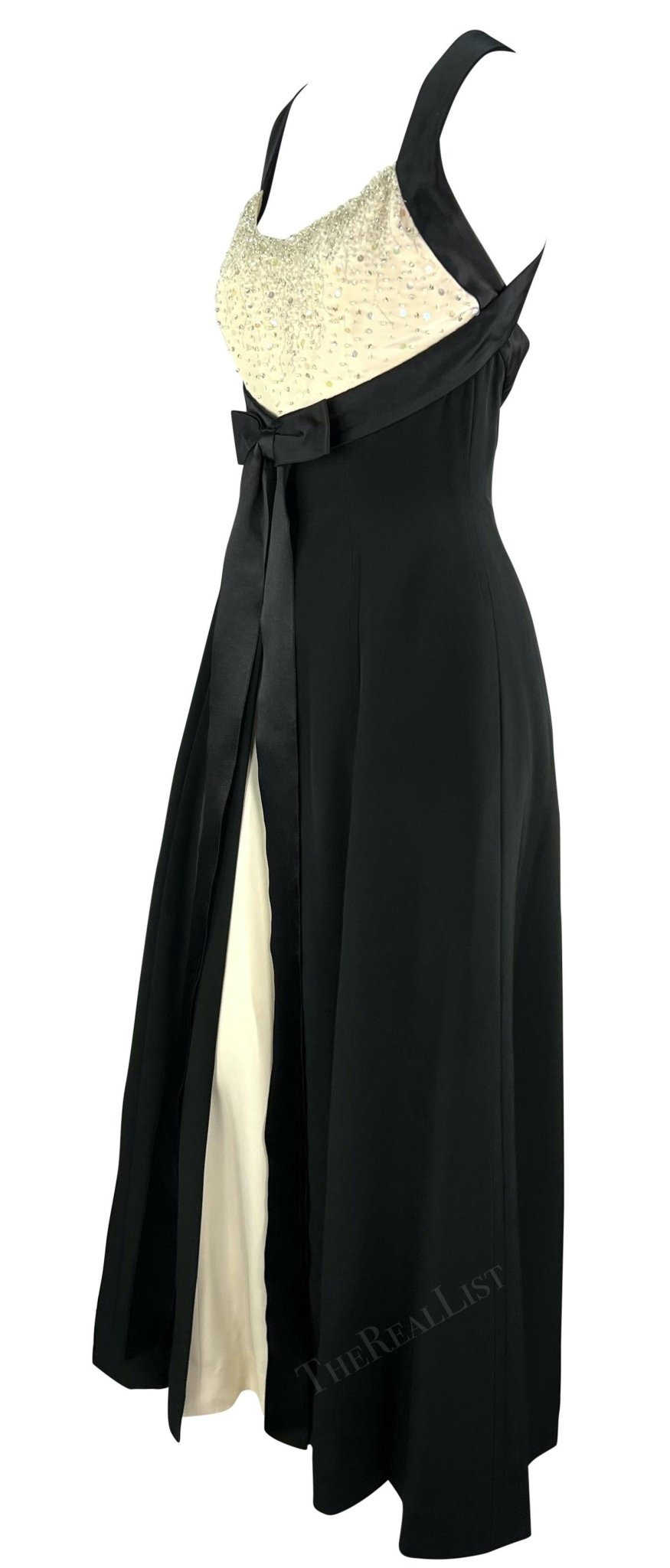 S/S 1995 Jacques Fath Runway Black White Beaded Ribbon Gown - RealList
