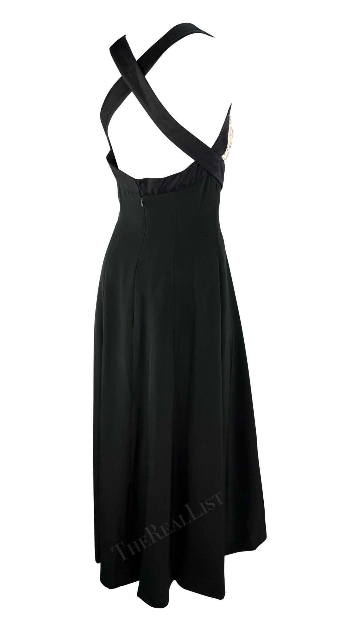 S/S 1995 Jacques Fath Runway Black White Beaded Ribbon Gown - RealList