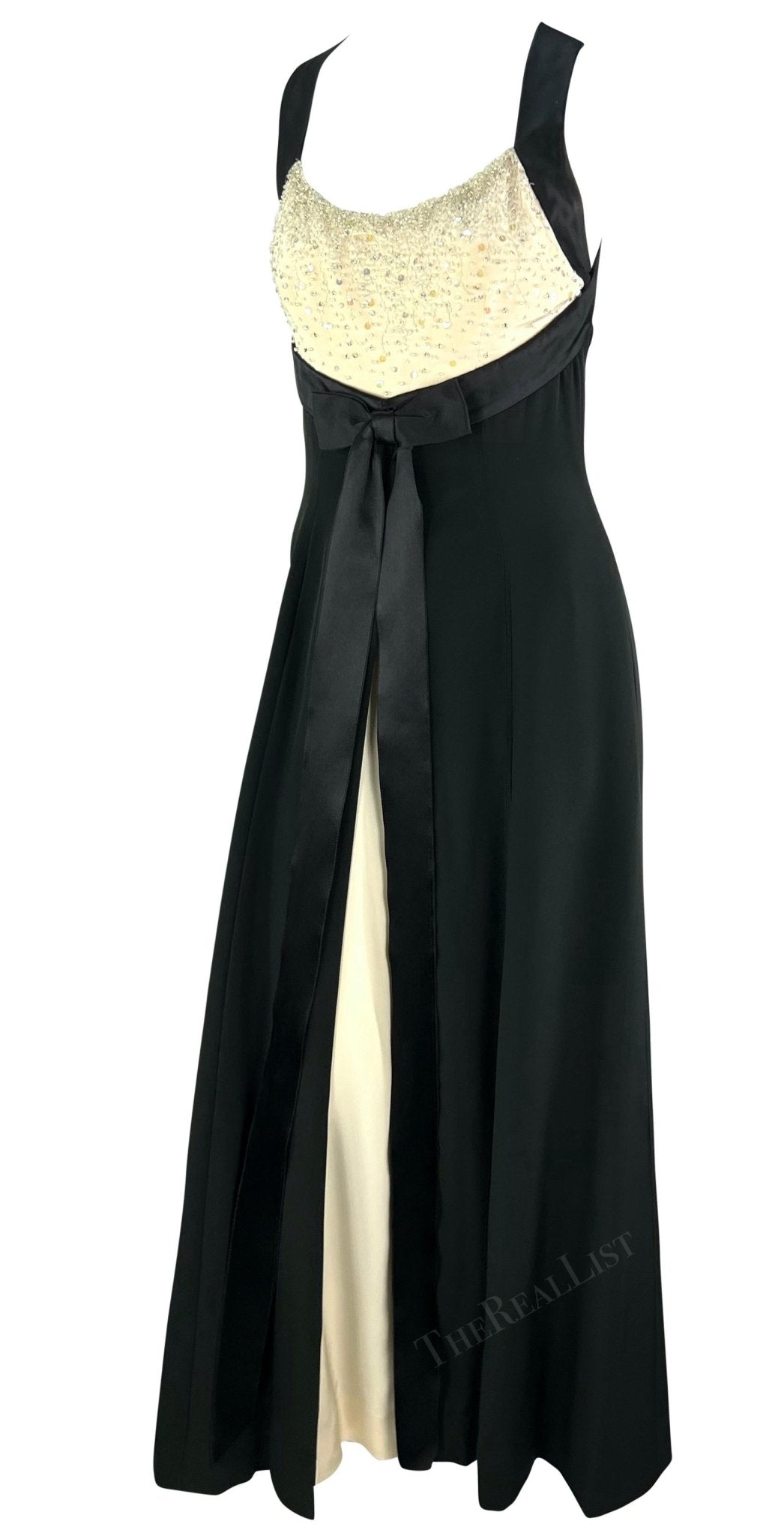 S/S 1995 Jacques Fath Runway Black White Beaded Ribbon Gown - RealList