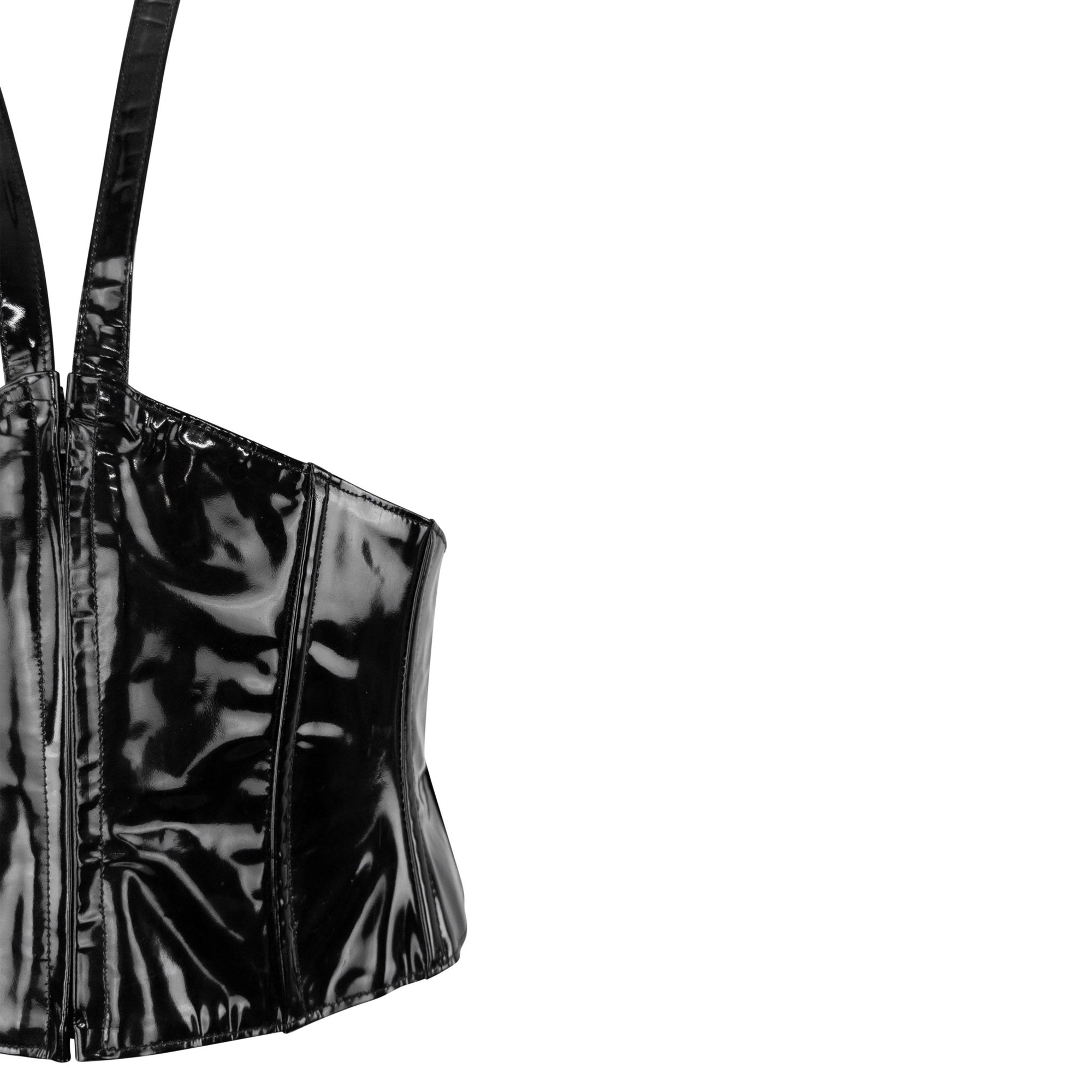 S/S 1995 Karl Lagerfeld Runway Black Patent Leather Corset Halter Waist Belt - RealList