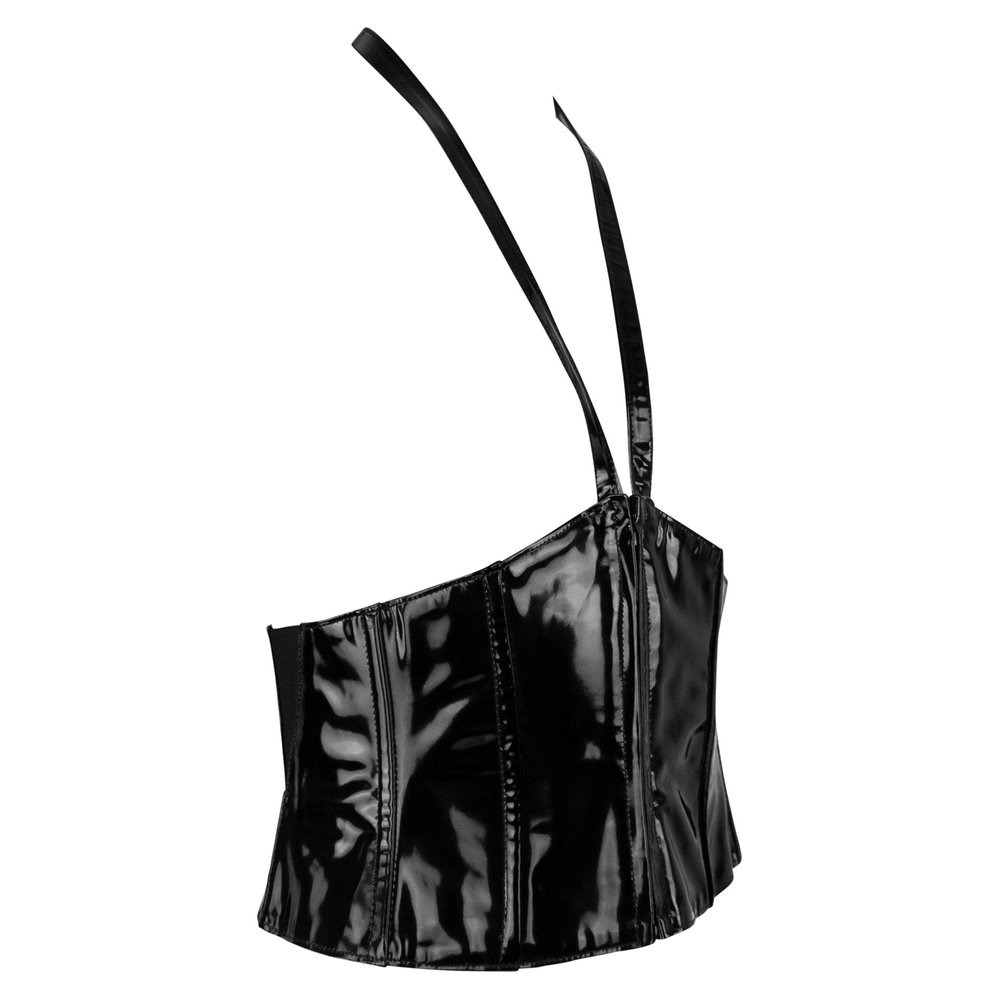 S/S 1995 Karl Lagerfeld Runway Black Patent Leather Corset Halter Waist Belt - RealList