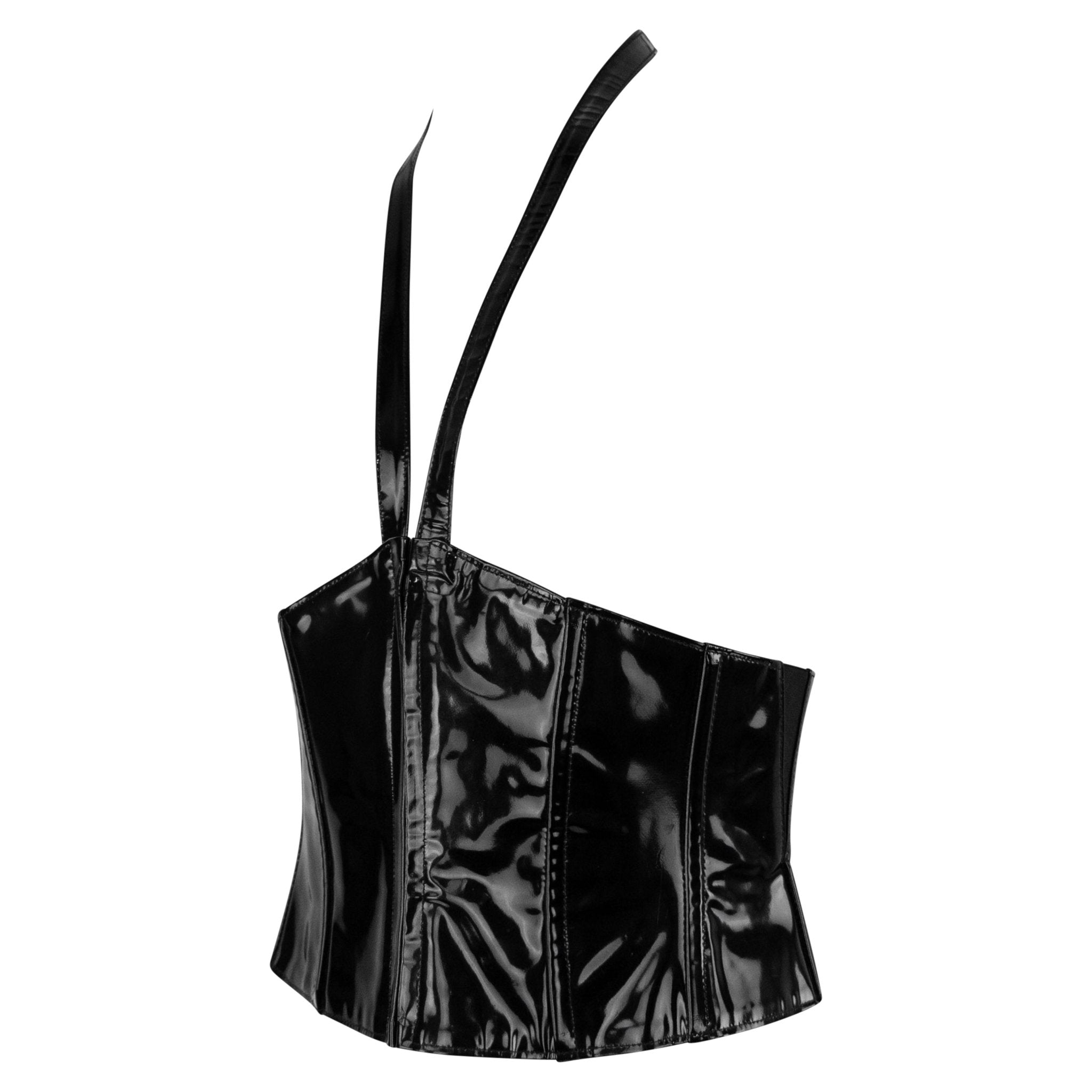 S/S 1995 Karl Lagerfeld Runway Black Patent Leather Corset Halter Waist Belt - RealList
