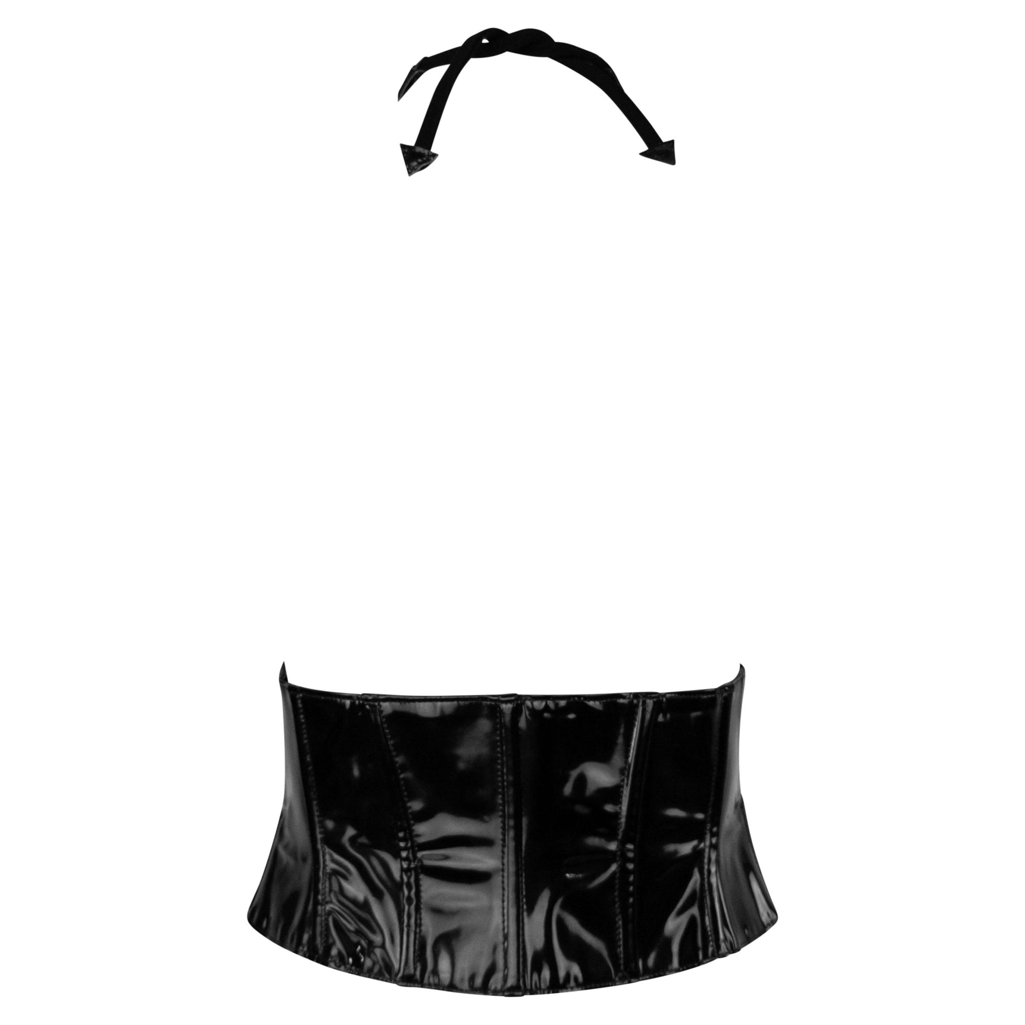 S/S 1995 Karl Lagerfeld Runway Black Patent Leather Corset Halter Waist Belt - RealList