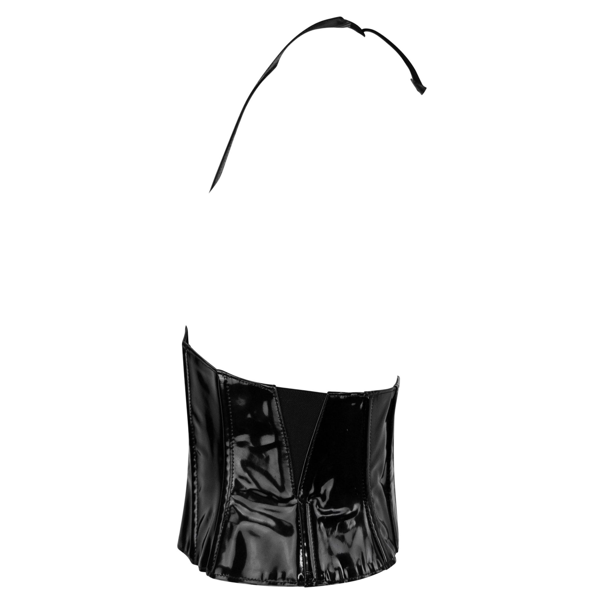 S/S 1995 Karl Lagerfeld Runway Black Patent Leather Corset Halter Waist Belt - RealList