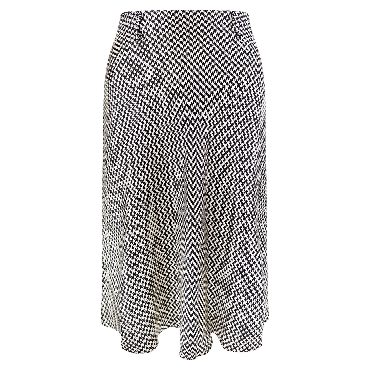 S/S 1995 Ralph Lauren Collection Black White Silk Satin Houndstooth Flared Skirt - RealList
