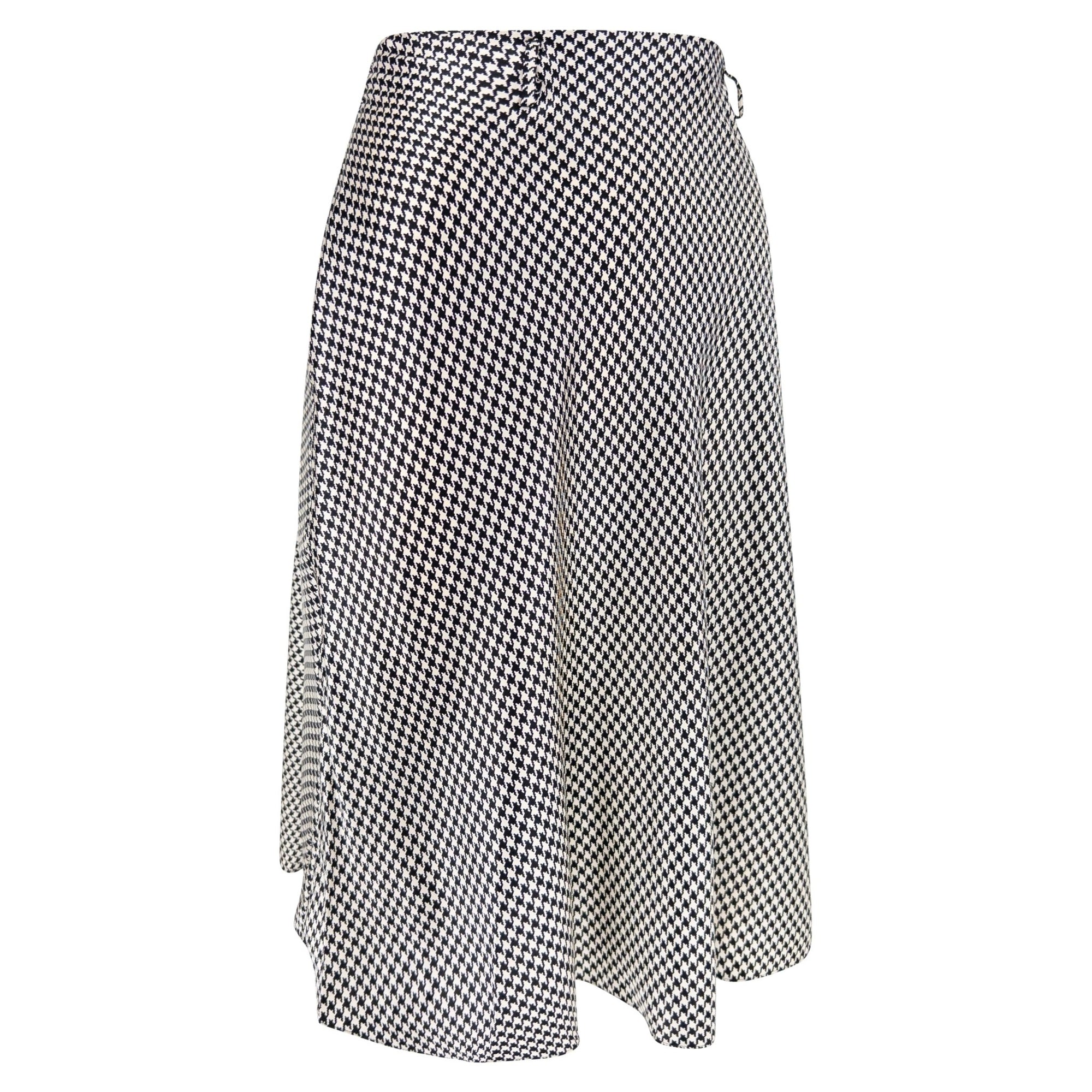 S/S 1995 Ralph Lauren Collection Black White Silk Satin Houndstooth Flared Skirt - RealList