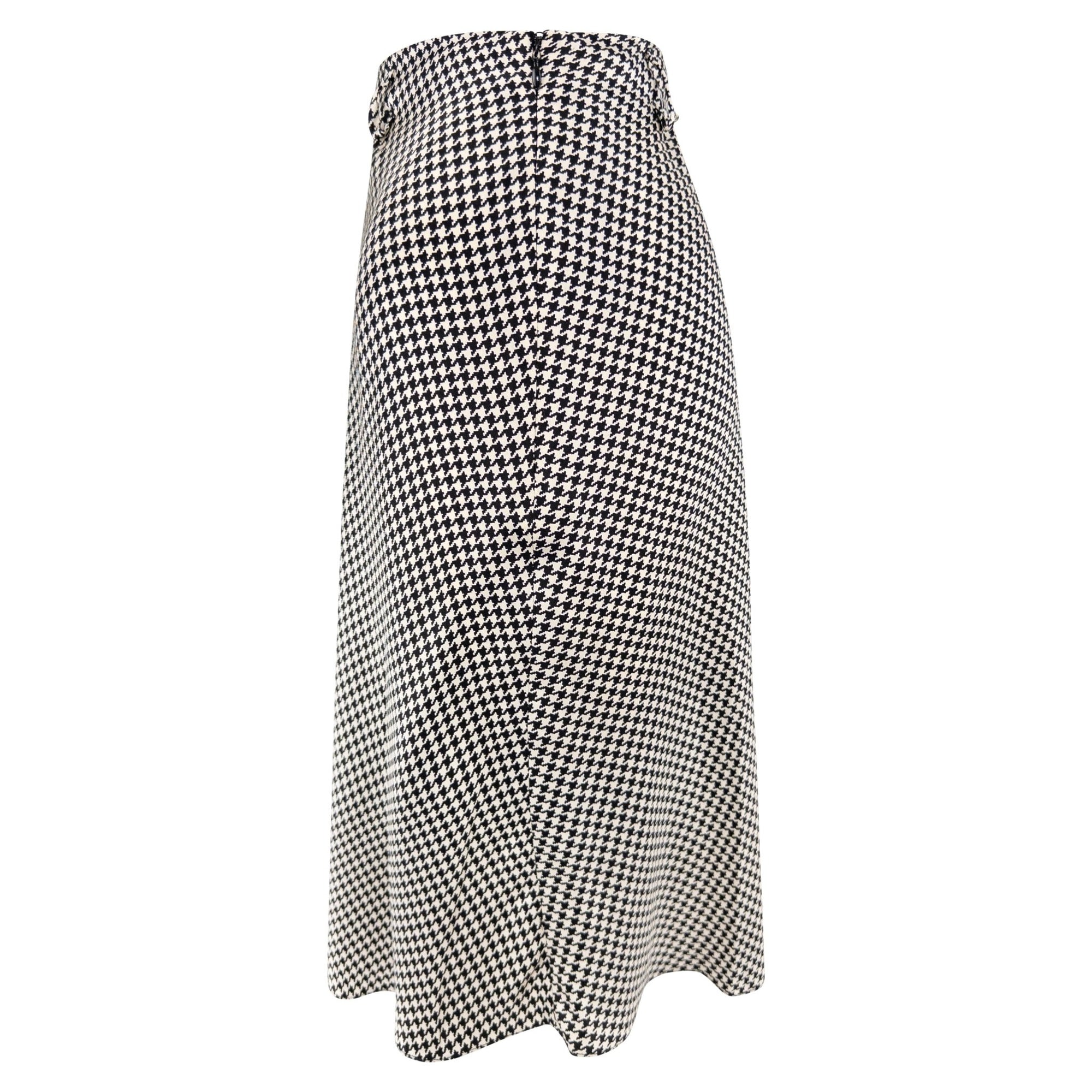 S/S 1995 Ralph Lauren Collection Black White Silk Satin Houndstooth Flared Skirt - RealList