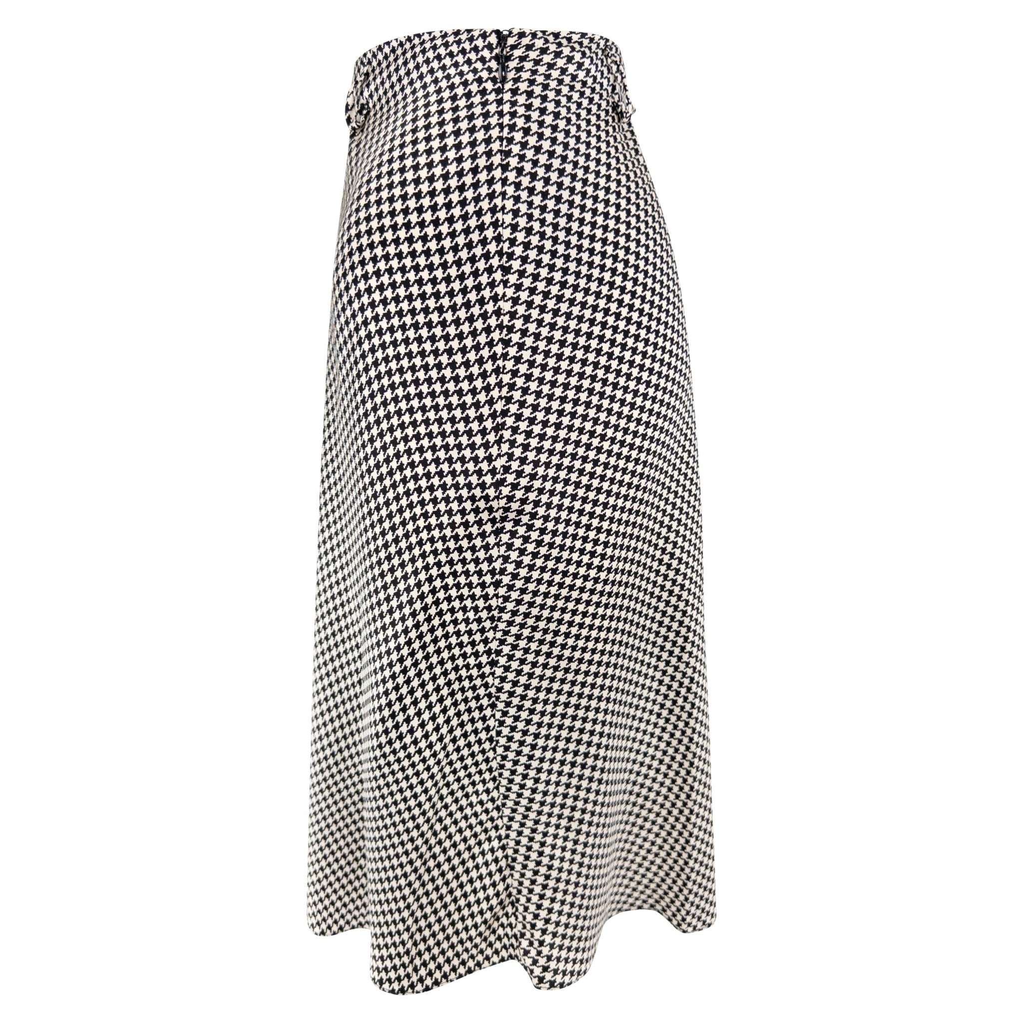 S/S 1995 Ralph Lauren Collection Black White Silk Satin Houndstooth Flared Skirt - RealList