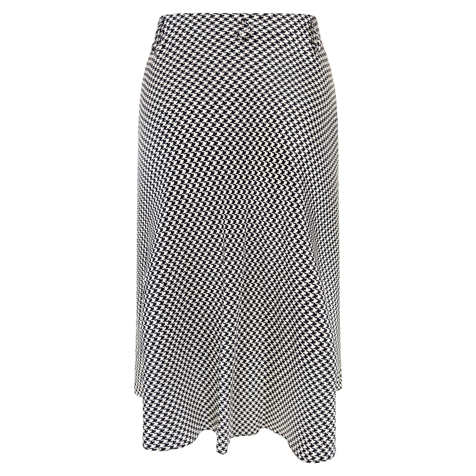 S/S 1995 Ralph Lauren Collection Black White Silk Satin Houndstooth Flared Skirt - RealList