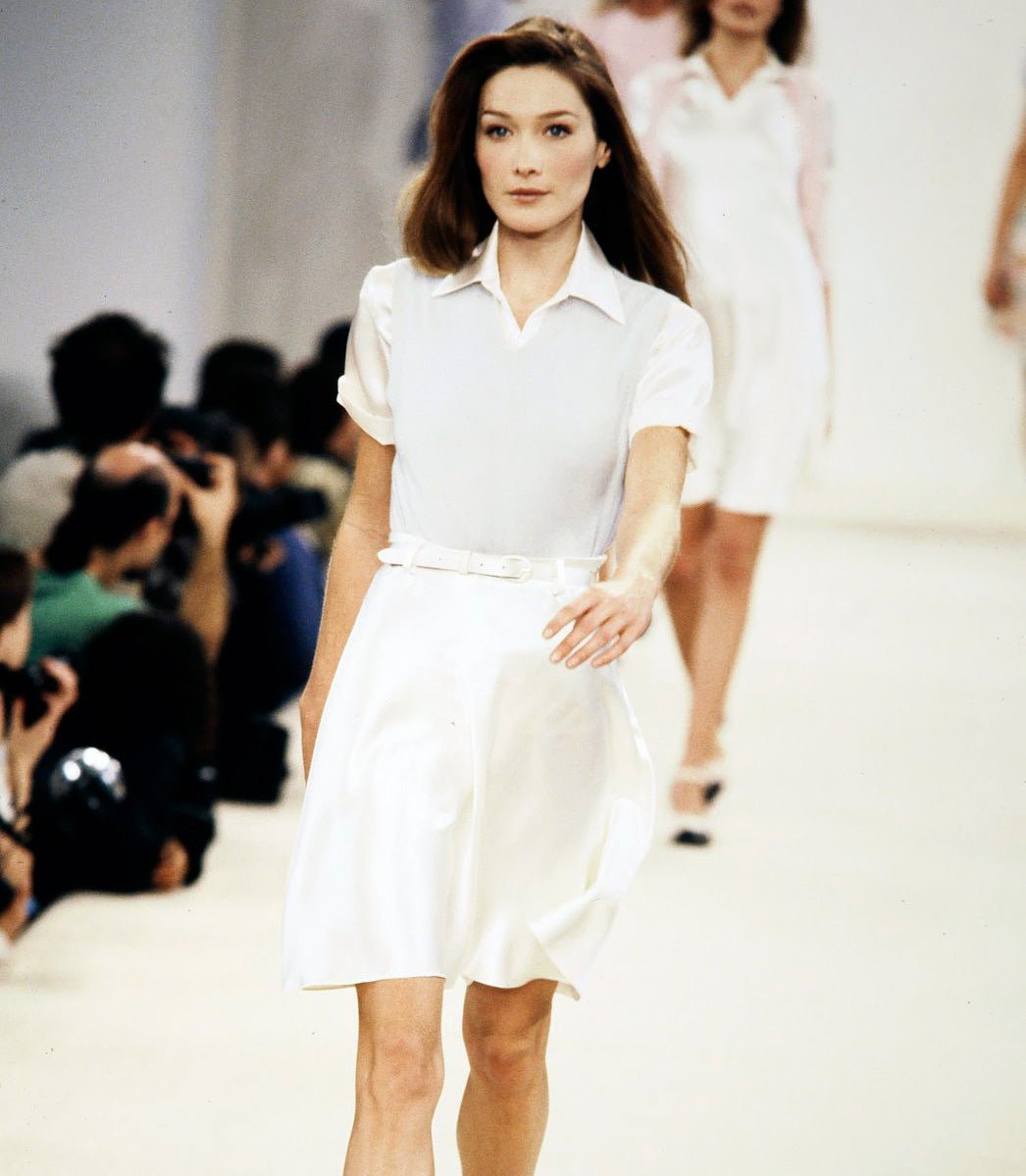 S/S 1995 Ralph Lauren Collection Black White Silk Satin Houndstooth Flared Skirt - RealList