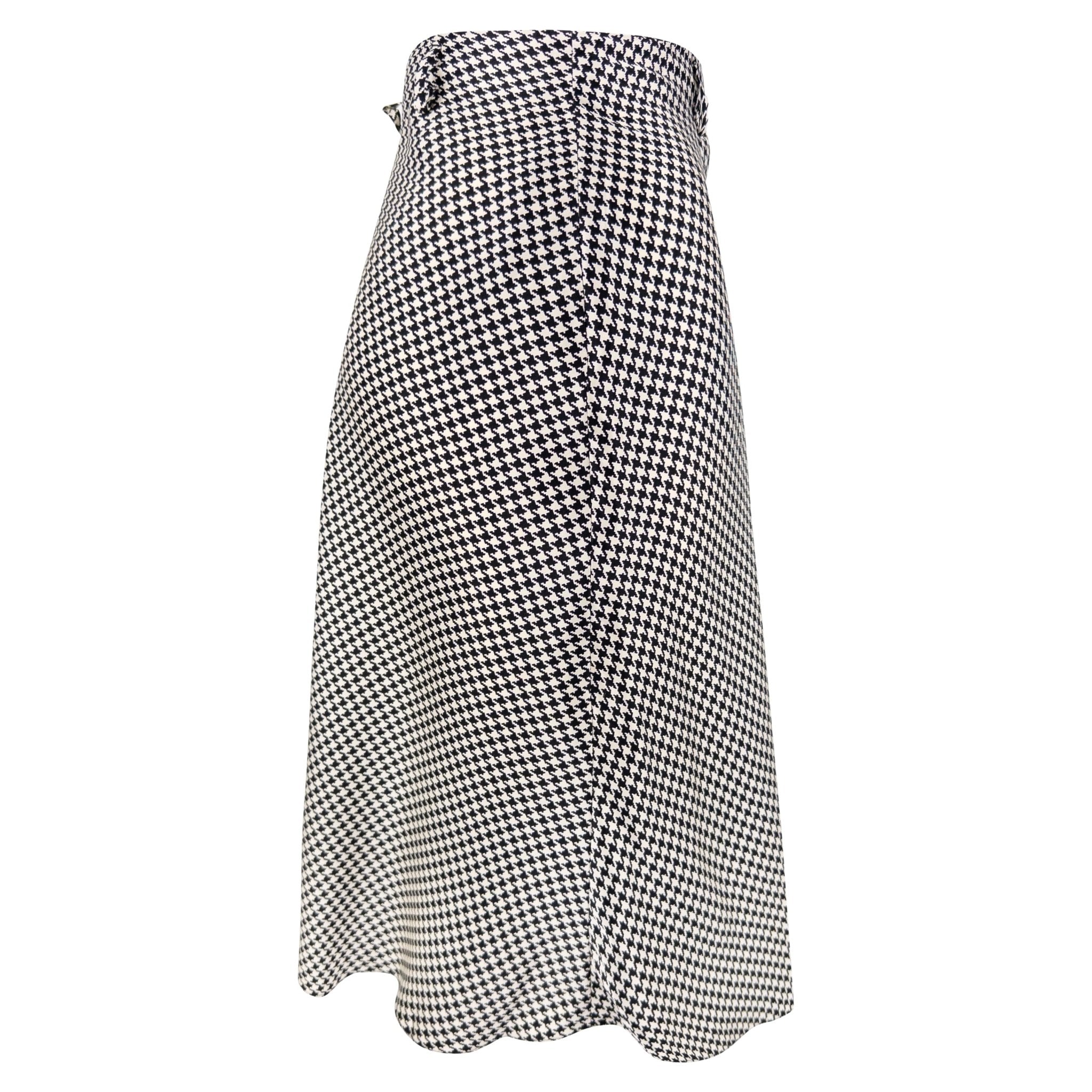 S/S 1995 Ralph Lauren Collection Black White Silk Satin Houndstooth Flared Skirt - RealList