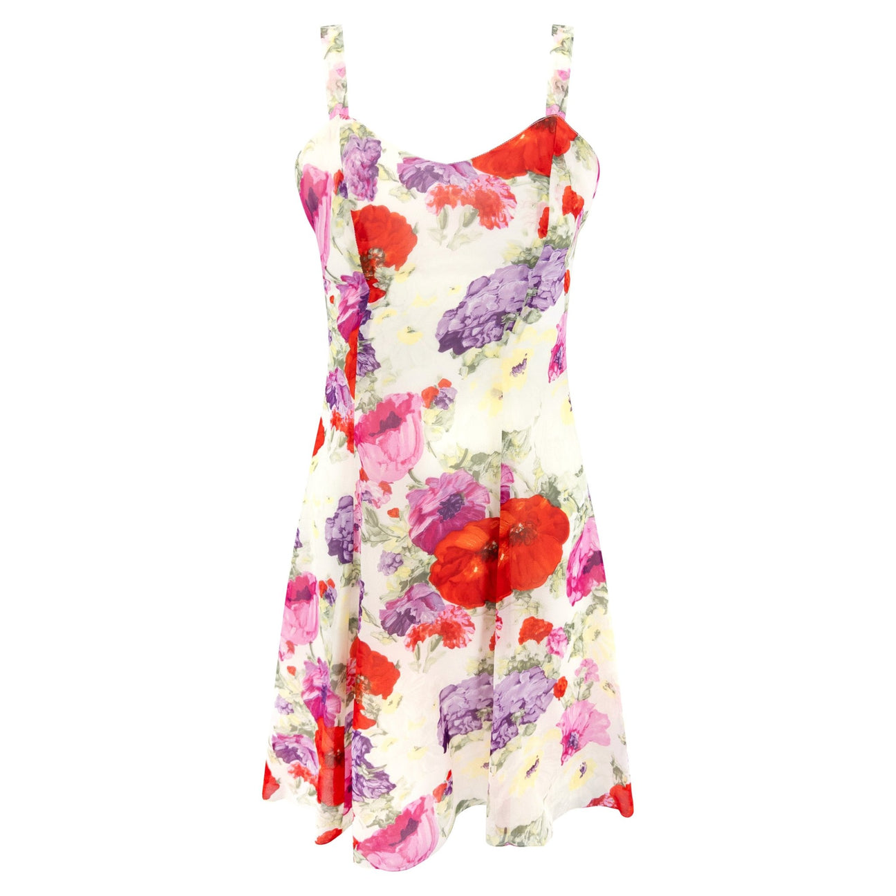 S/S 1995 Ralph Lauren Collection Runway White Silk Chiffon Floral Print Mini Dress - RealList