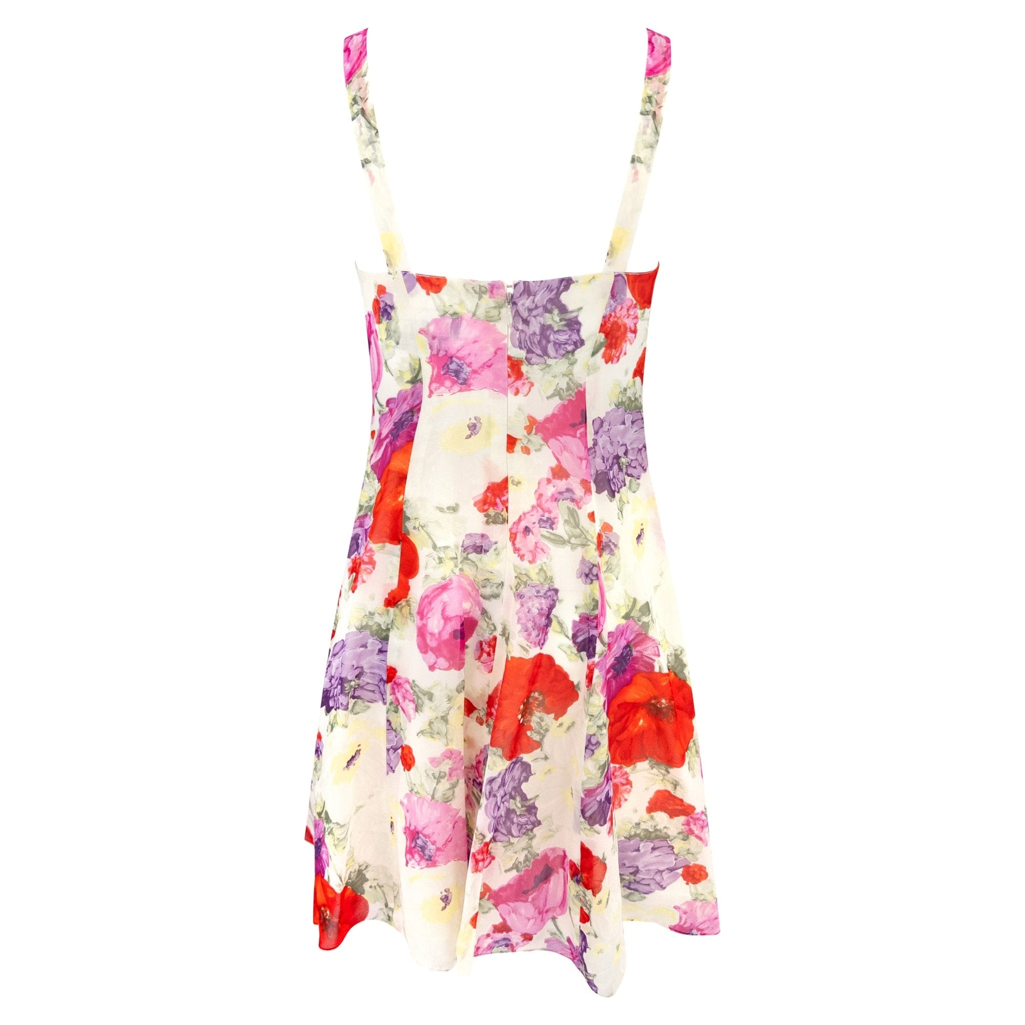 S/S 1995 Ralph Lauren Collection Runway White Silk Chiffon Floral Print Mini Dress - RealList