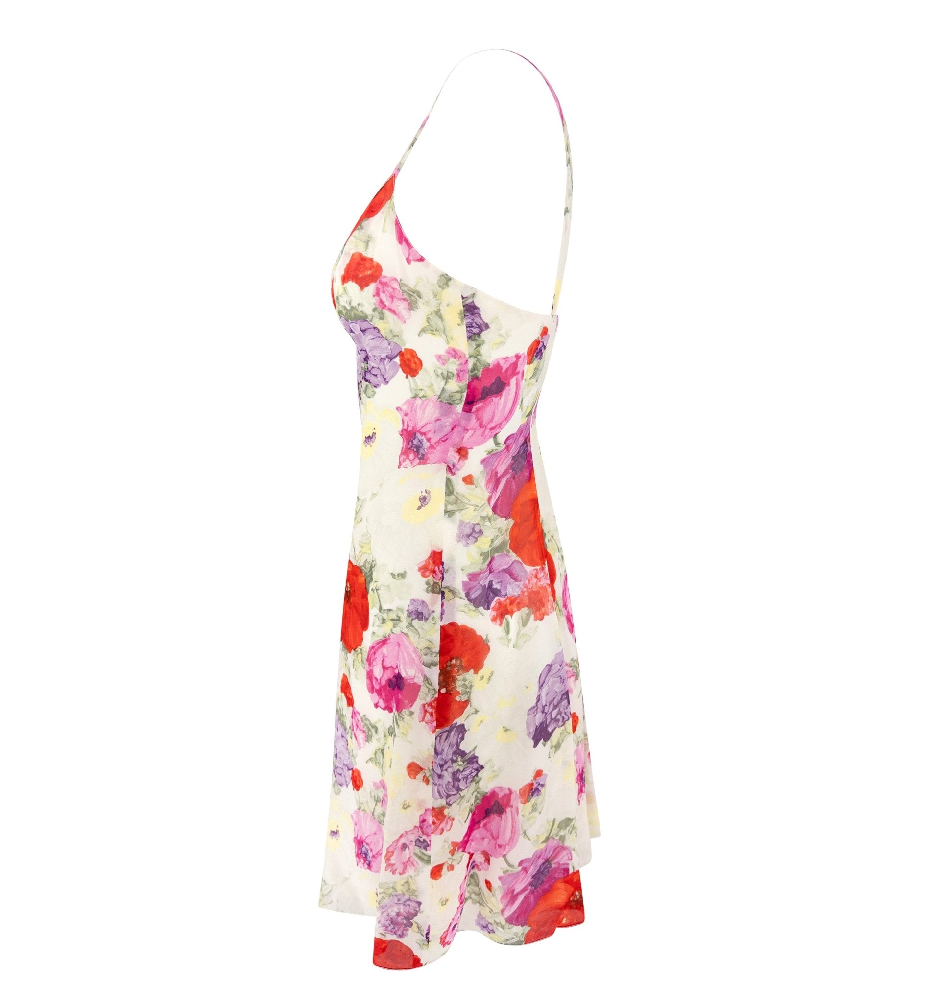 S/S 1995 Ralph Lauren Collection Runway White Silk Chiffon Floral Print Mini Dress - RealList