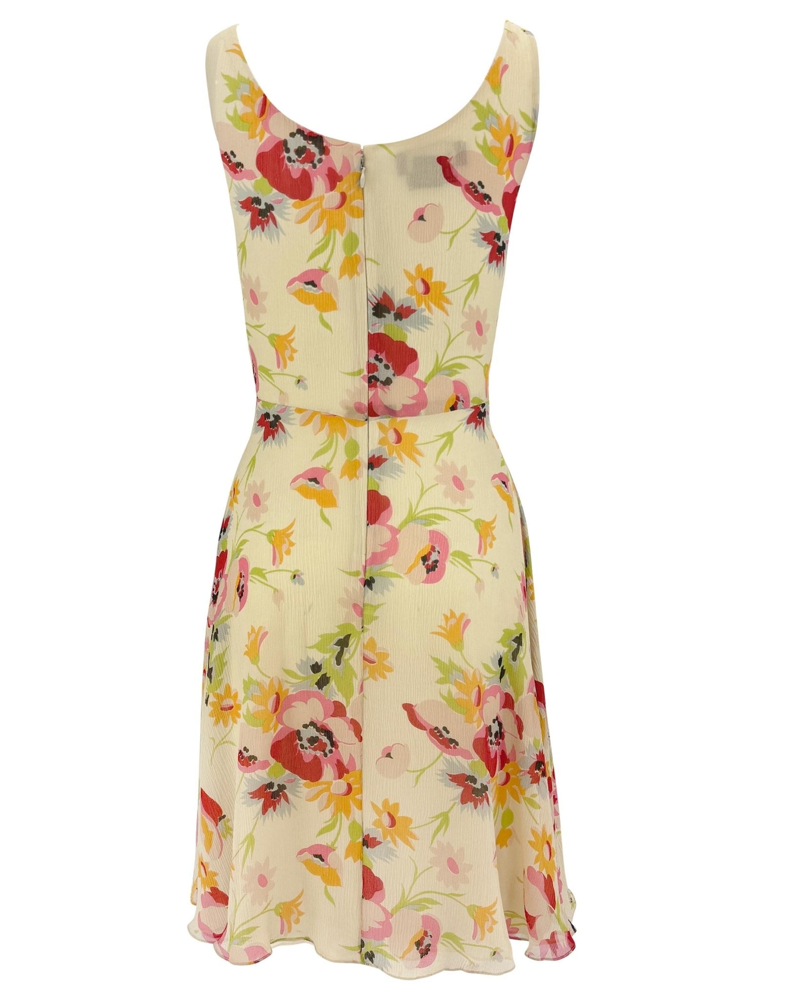 S/S 1995 Ralph Lauren Runway Off - White Floral Crepe Silk Flare Mini Dress - RealList