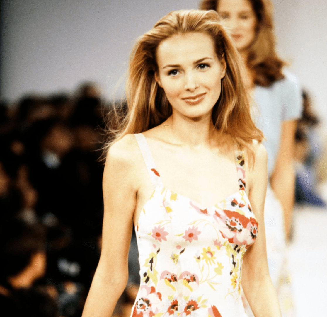 S/S 1995 Ralph Lauren Runway Off - White Floral Crepe Silk Flare Mini Dress - RealList